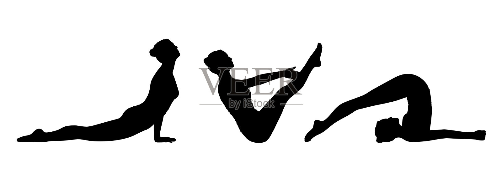 女人练习瑜伽剪影设置4插画图片素材