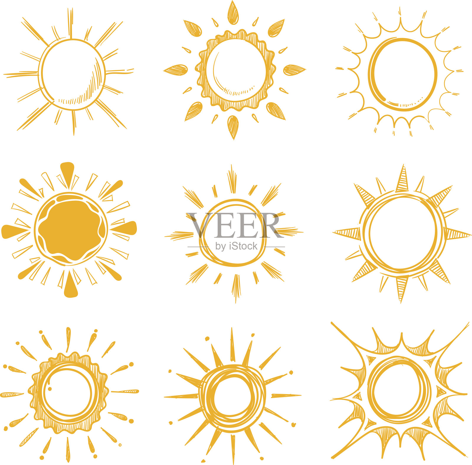 亮晶晶的手画出幸福的太阳向量集插画图片素材