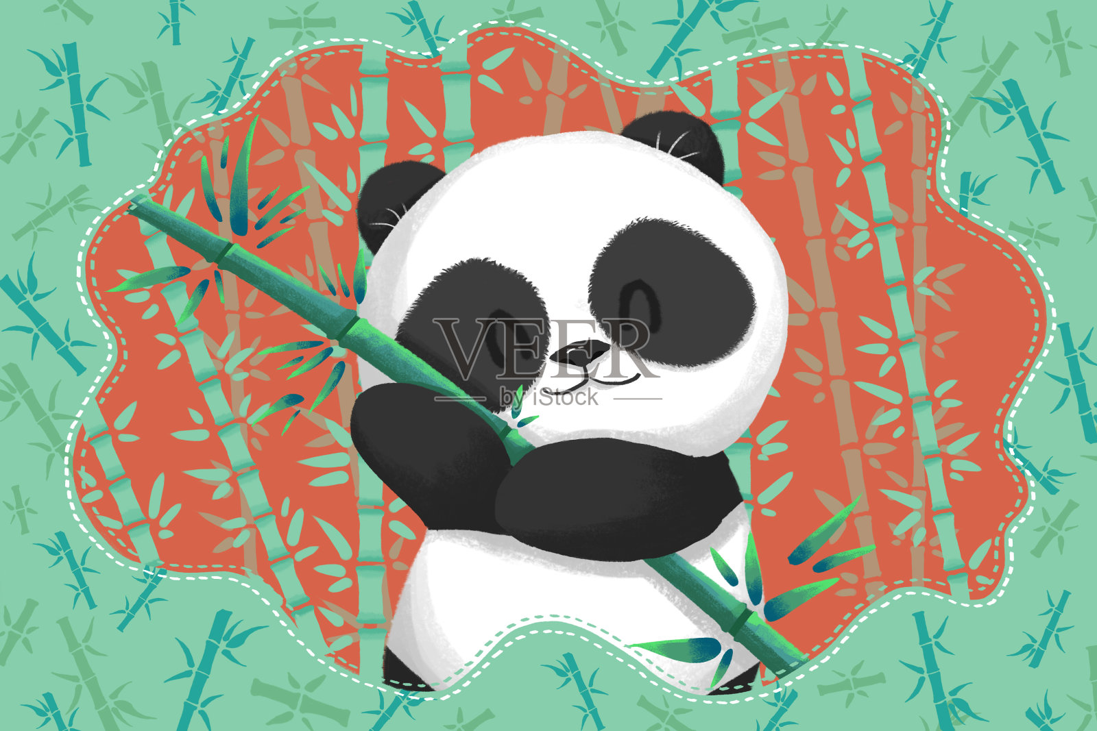 可爱的熊猫在绿竹森林里插画图片素材