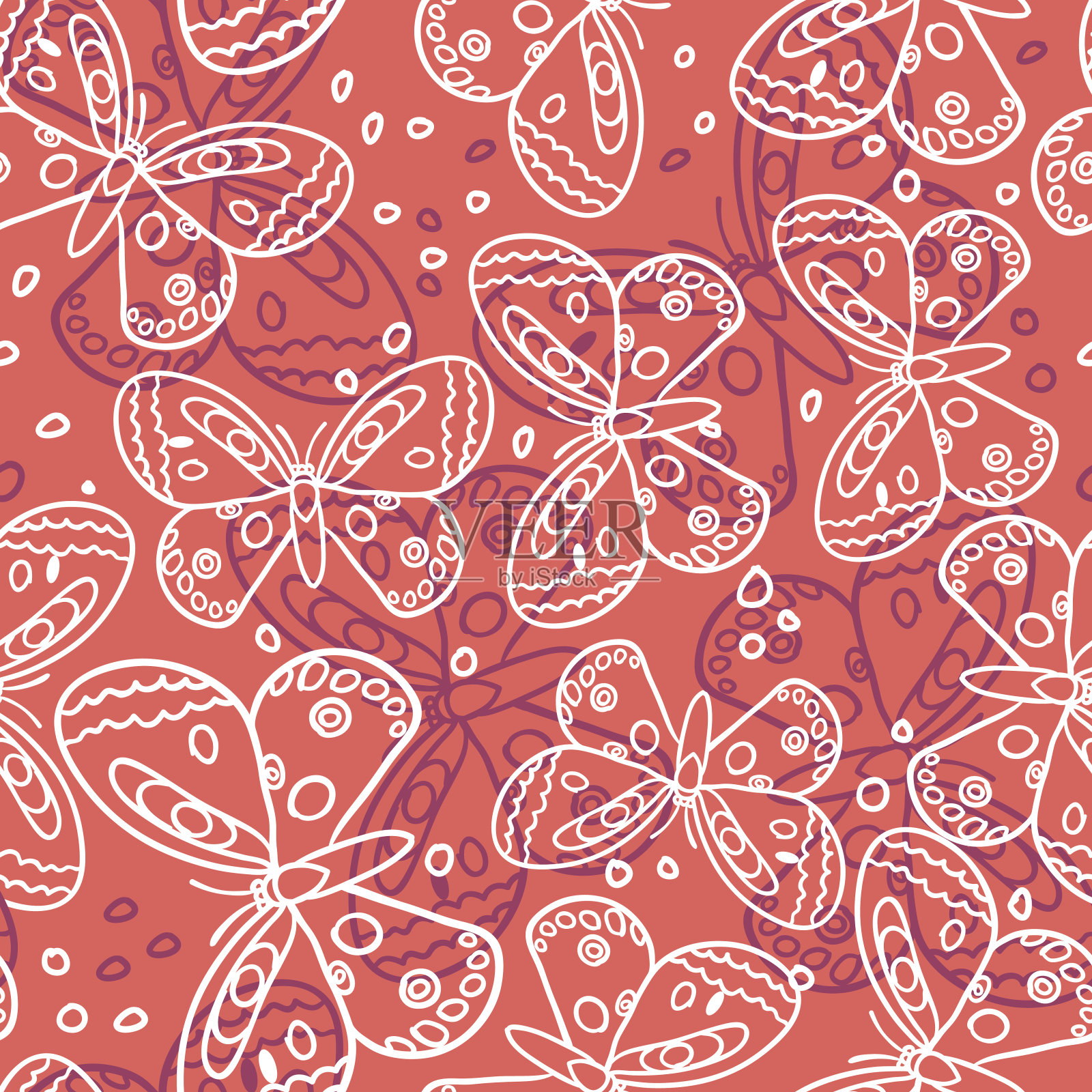 美丽的蝴蝶粉红无缝图案插画图片素材
