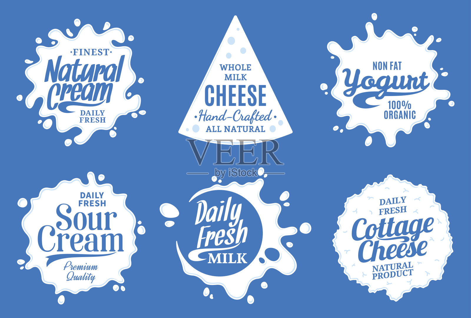 牛奶产品标签。牛奶、酸奶或奶油插画图片素材
