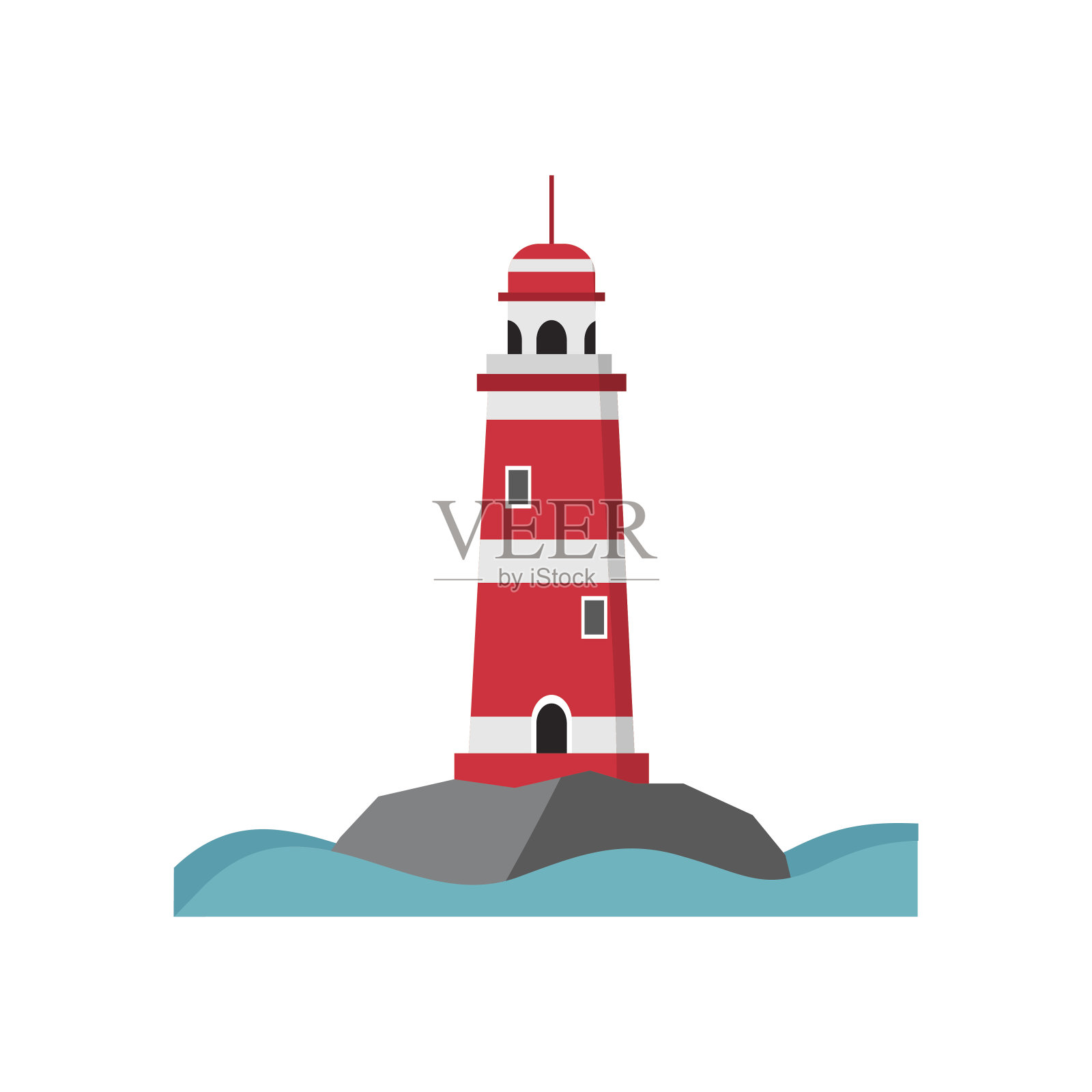一座石岛上的海上灯塔。设计元素图片