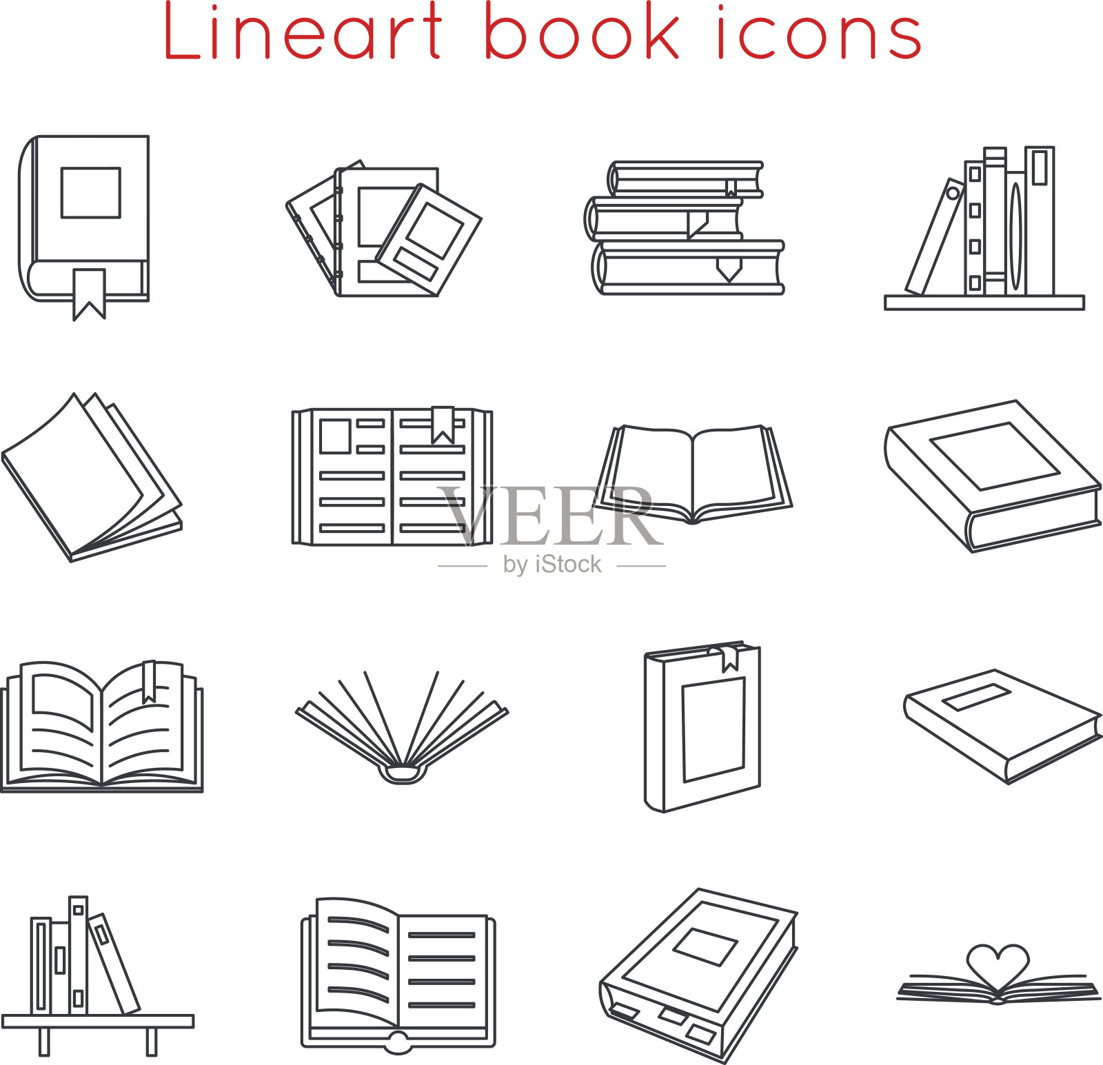 线条艺术书籍图标符号图标设置模板的Web等距孤立矢量插图图标素材