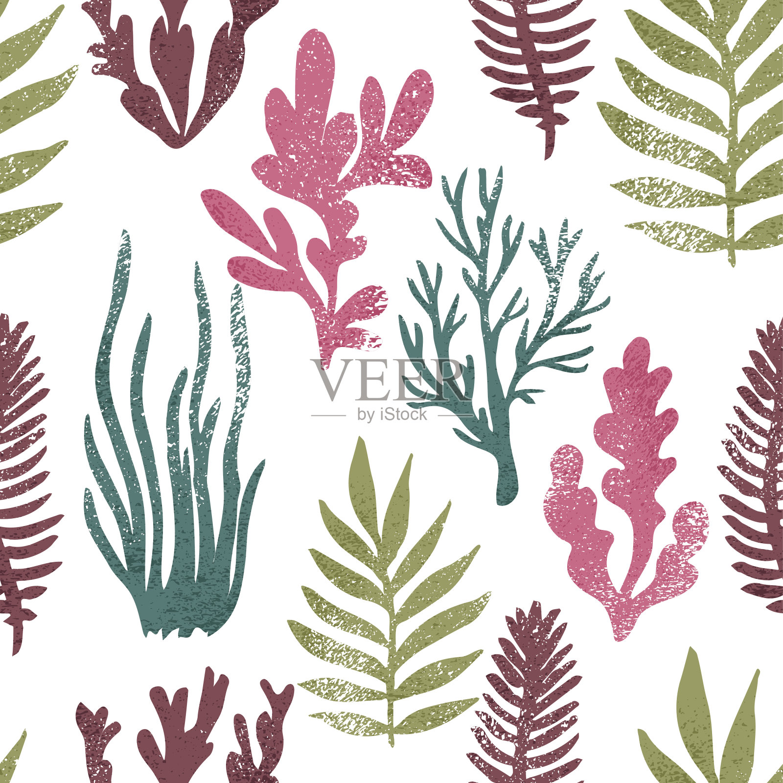 海洋植物的背景。海藻无缝模式。夏天打印。插画图片素材