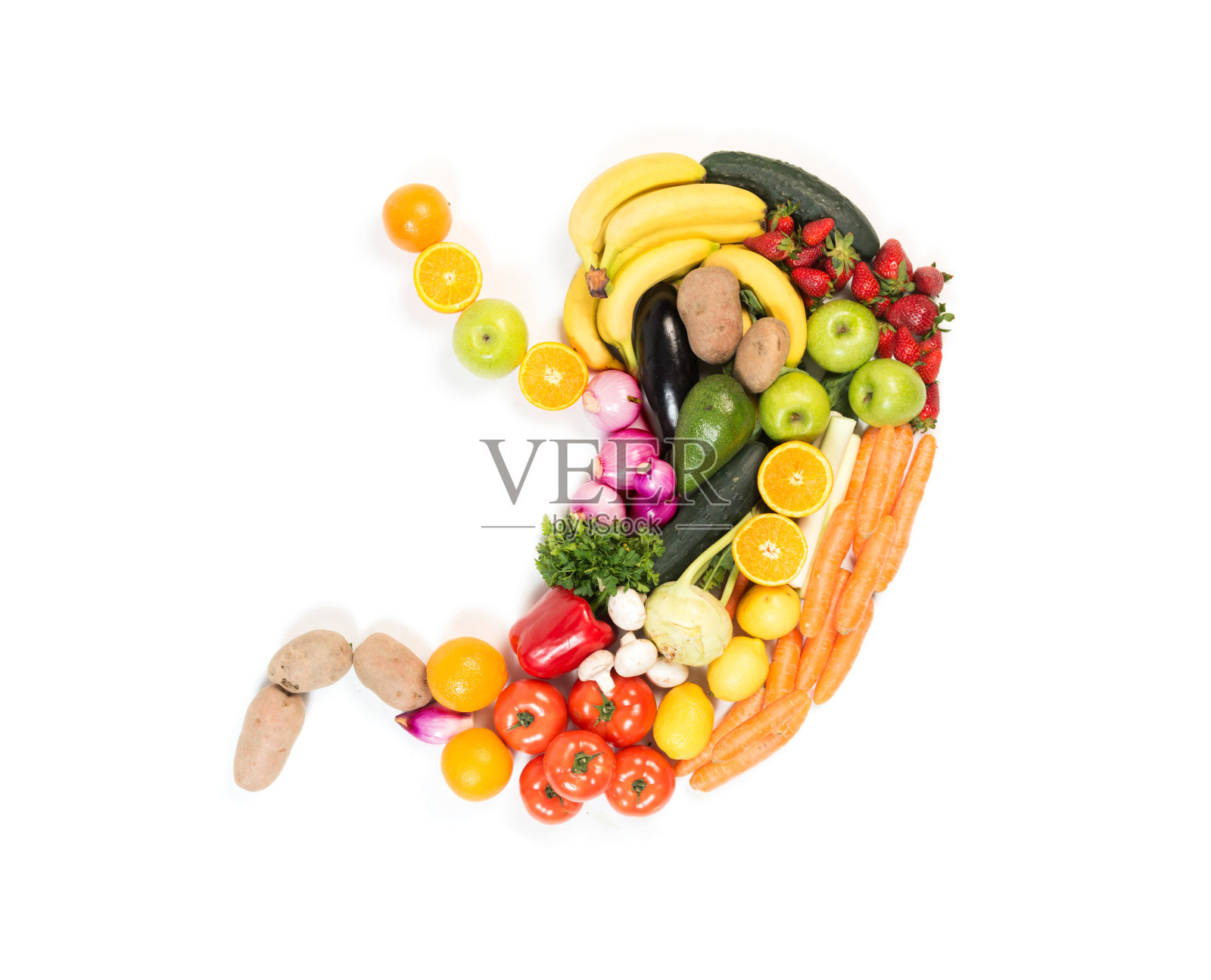 胃由水果和蔬菜孤立在白色背景照片摄影图片