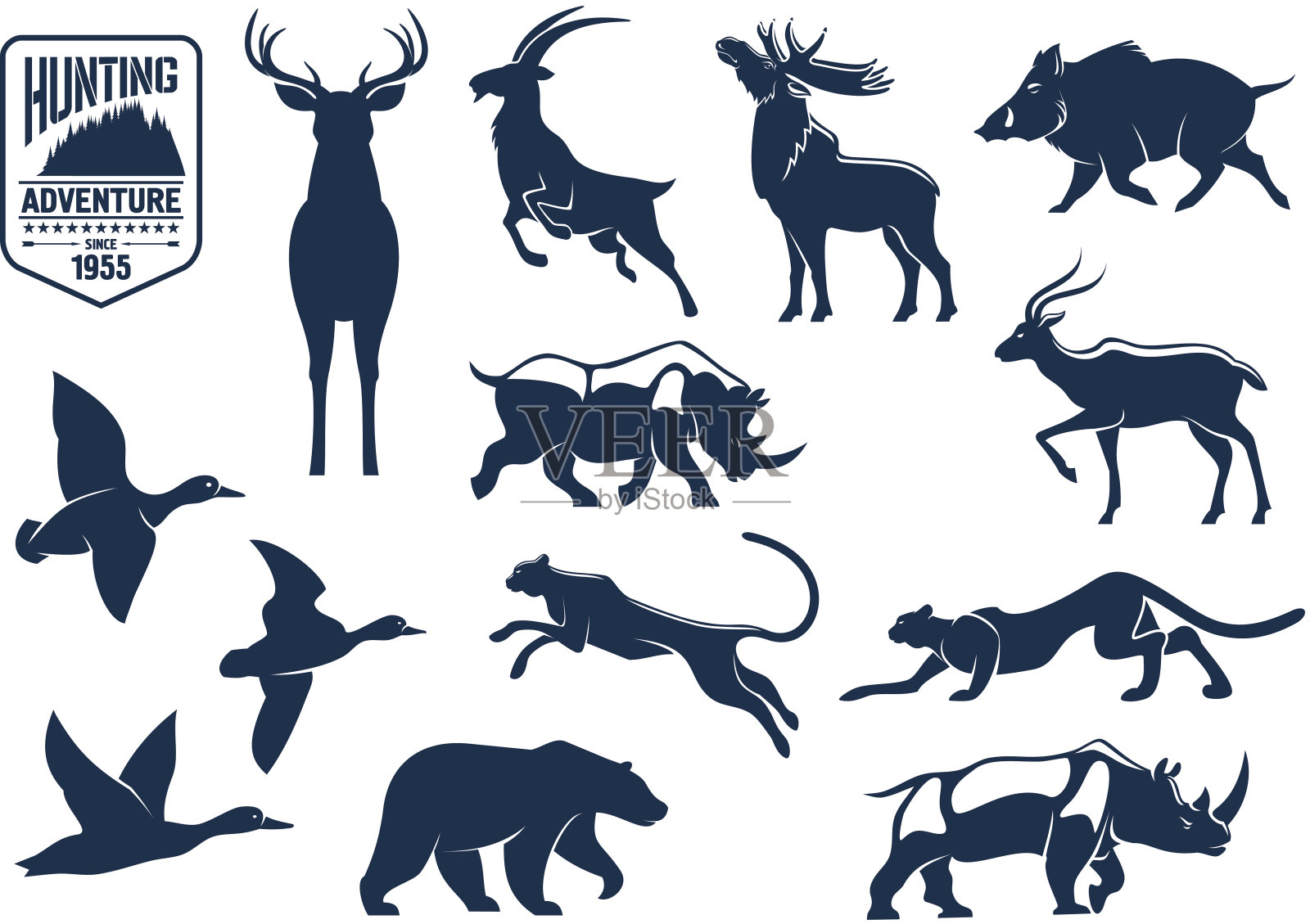 草原和森林动物的狩猎图标设计元素图片