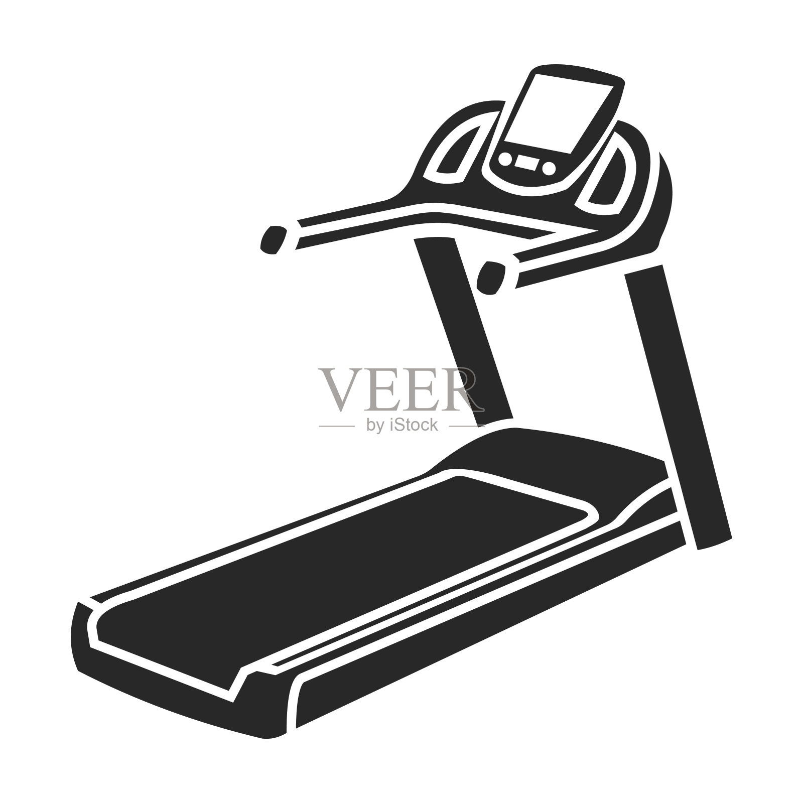 跑步机图标在黑色风格孤立的白色背景。运动和健身符号股票矢量插图。插画图片素材
