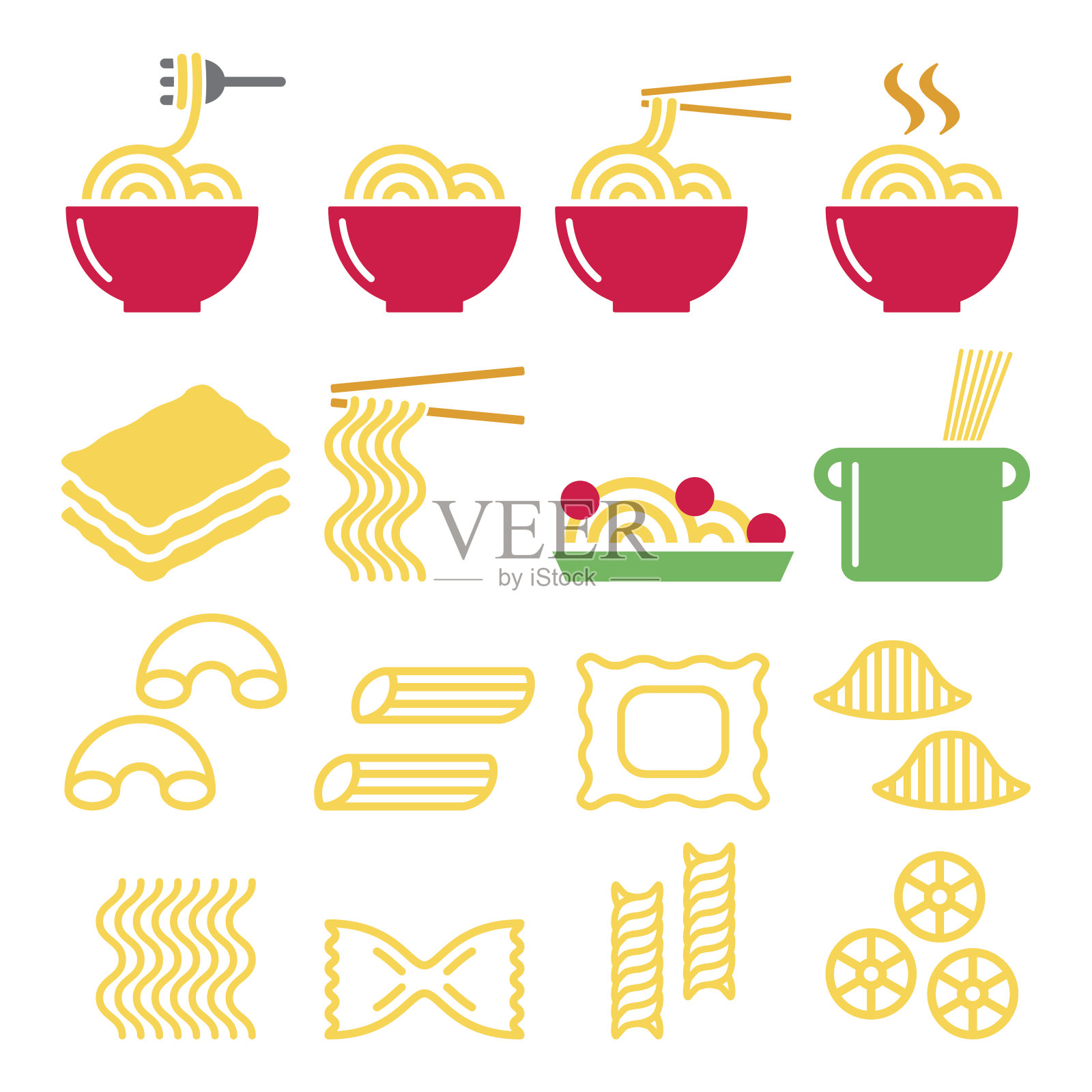 意大利面，面条，意大利面条-意大利食物的图标集图标素材