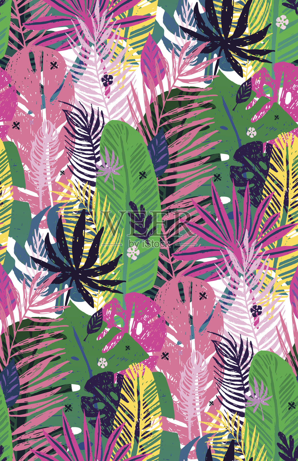 无缝异国情调的斑驳热带棕榈叶，夏季背景。插画图片素材