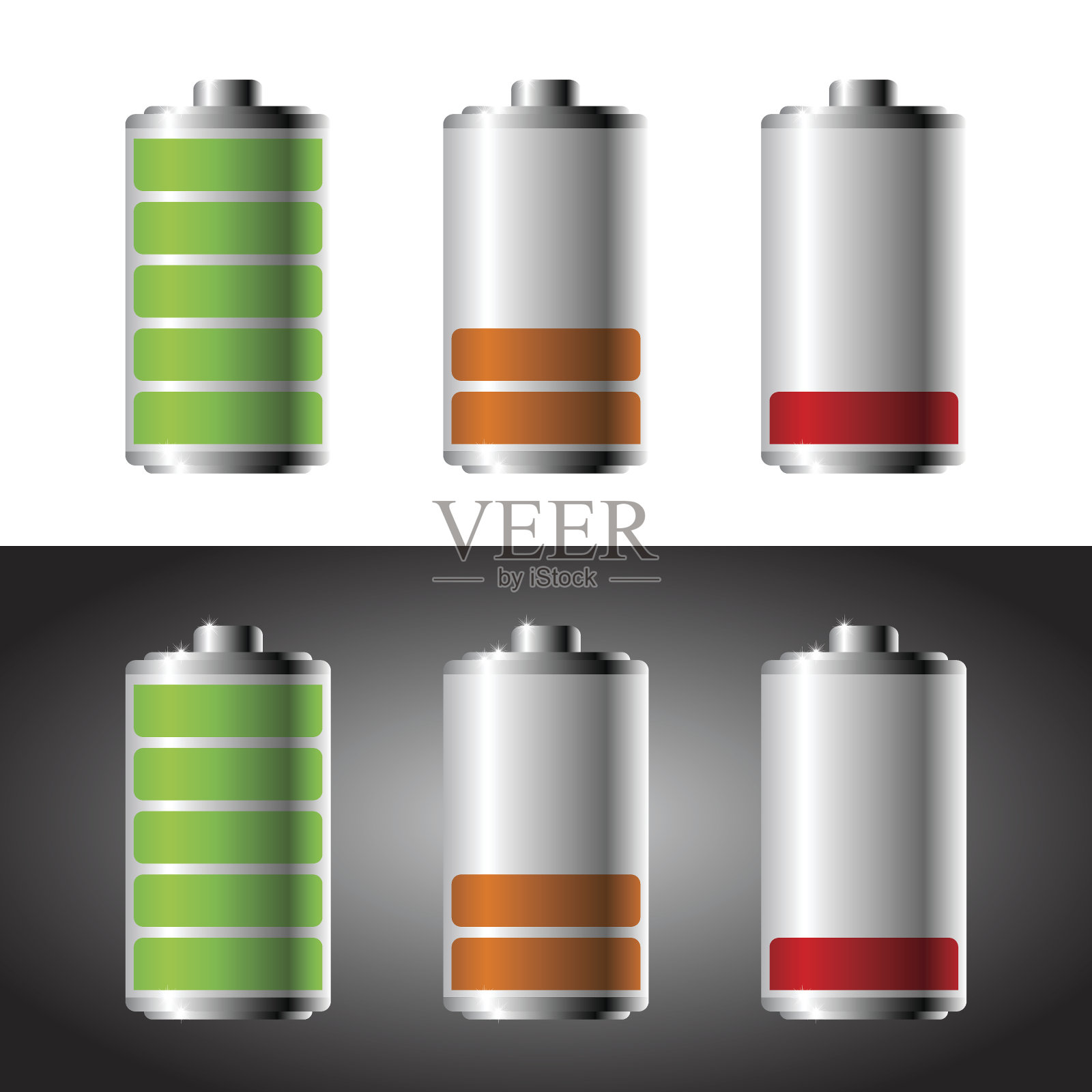 电池设置的颜色水平，矢量插图设计元素图片