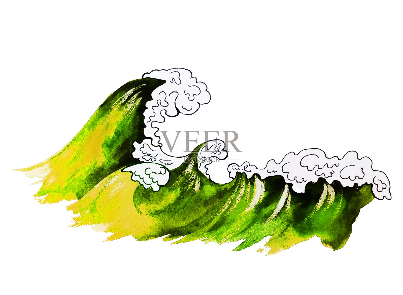 海浪高，手绘水彩插图插画图片素材
