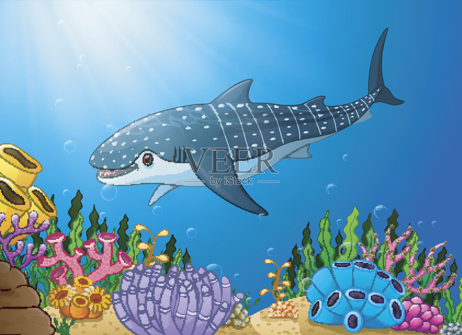 卡通鲸鲨在海里插画图片素材