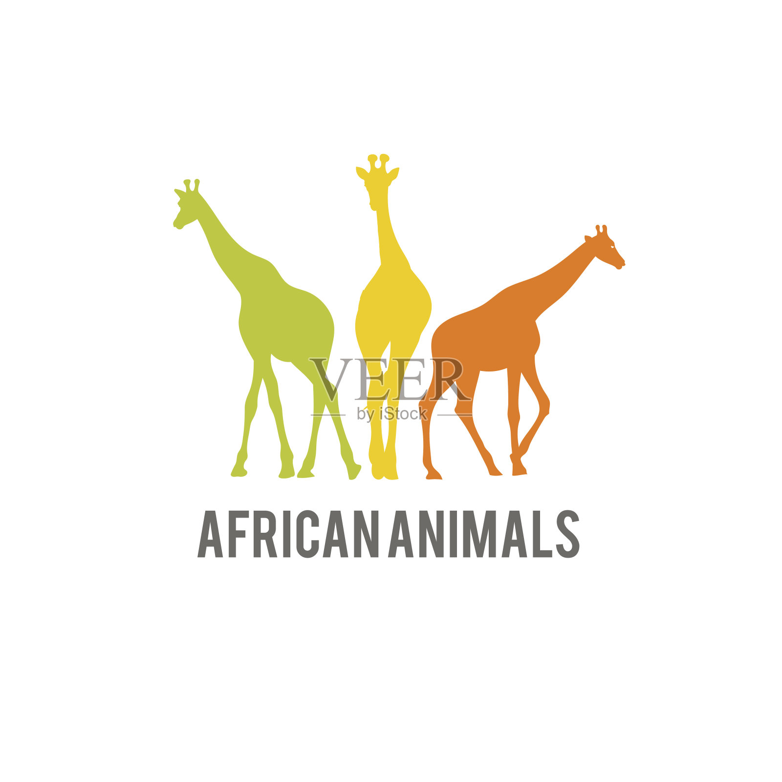 野生非洲动物风格化图标。长颈鹿彩色剪影图标。插画图片素材