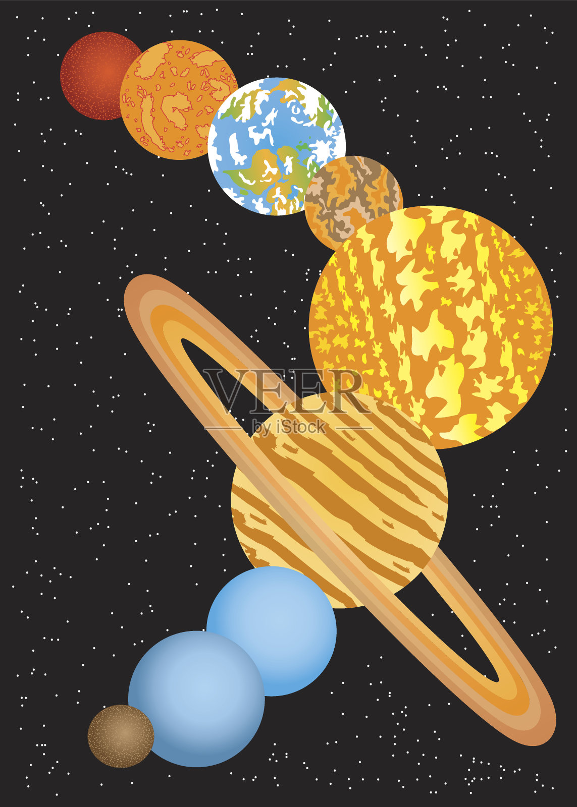 太阳系的九大行星插画图片素材