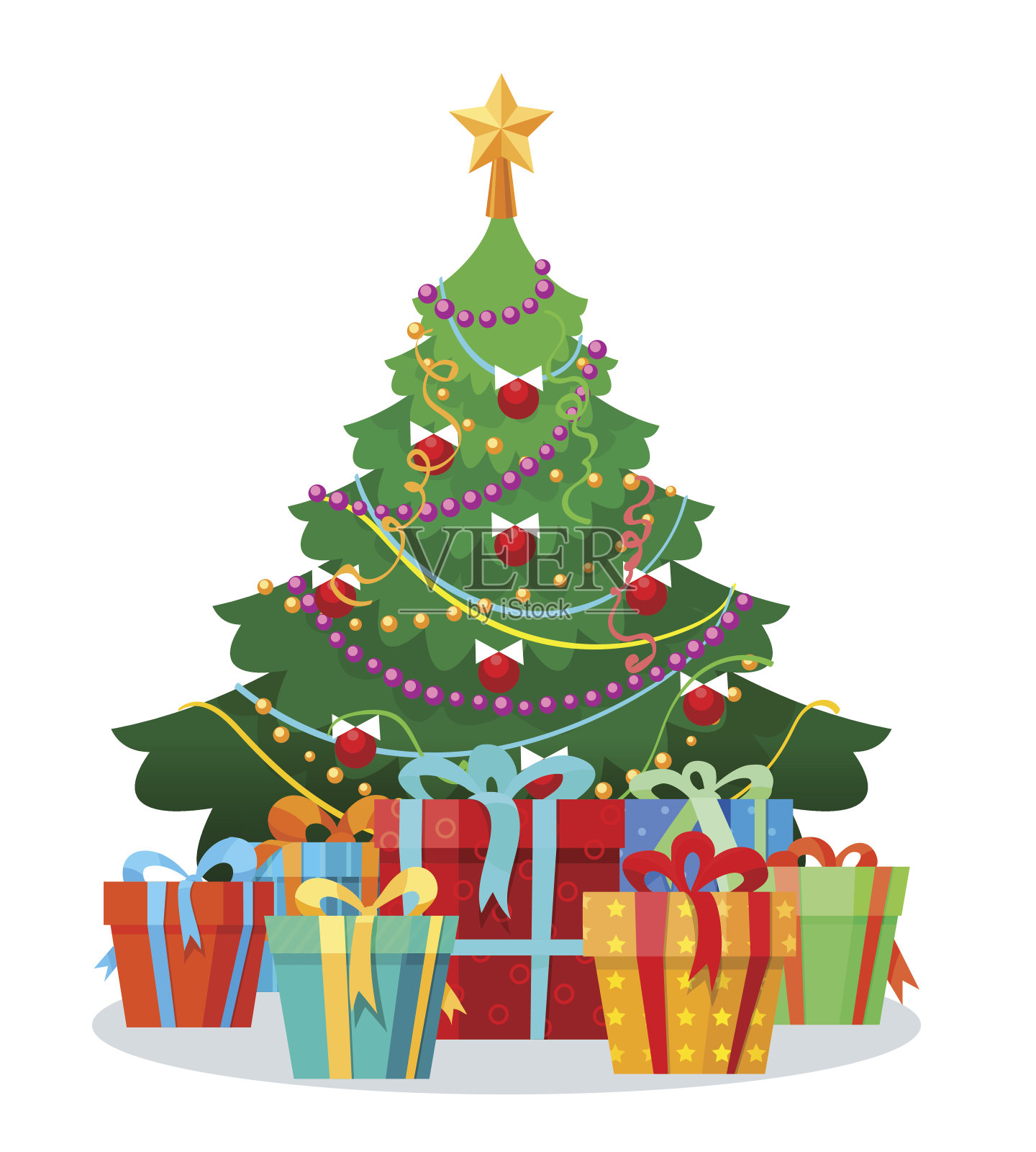 有灯泡和礼物的圣诞树设计元素图片
