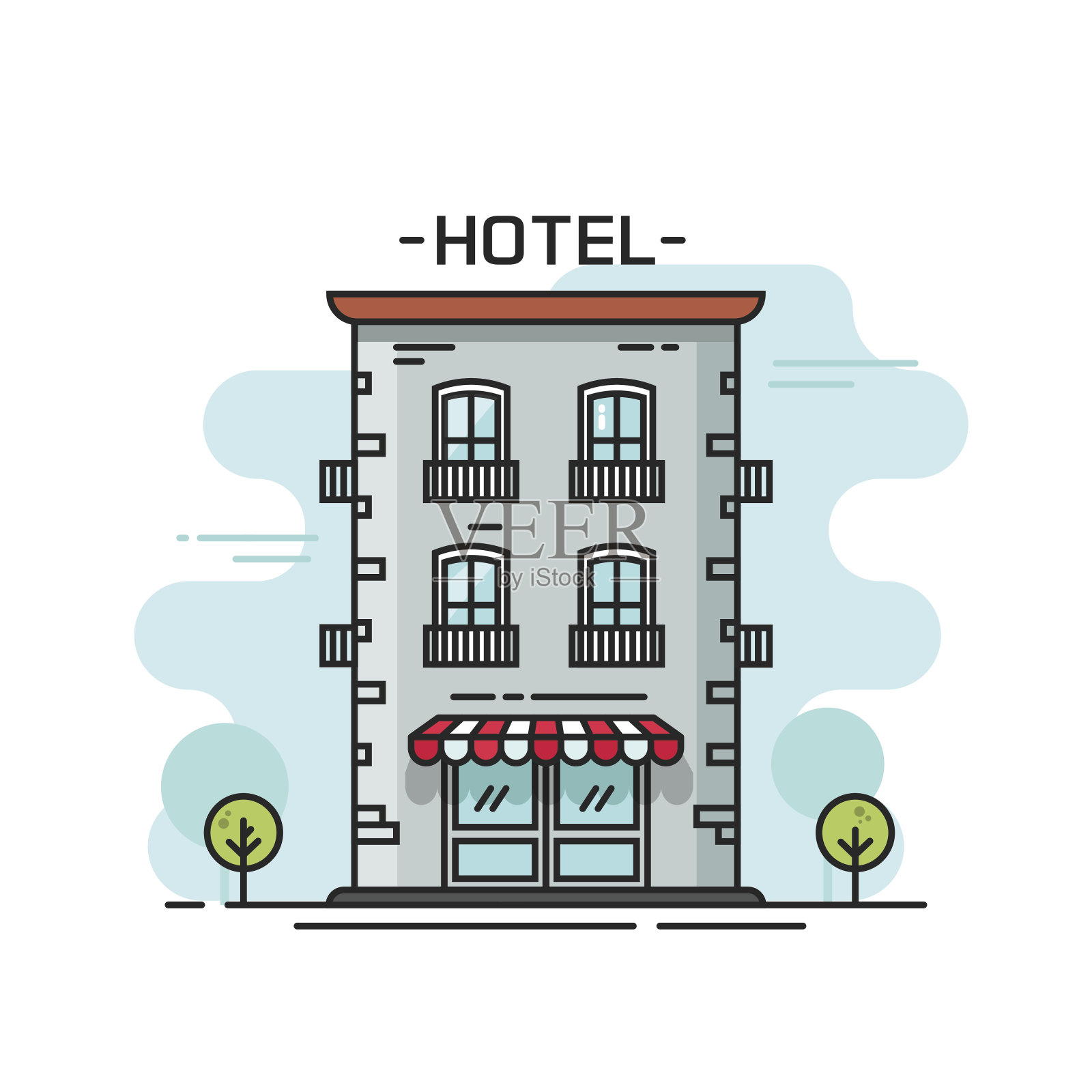 酒店建筑矢量插图线轮廓从街道的纸箱设计元素图片