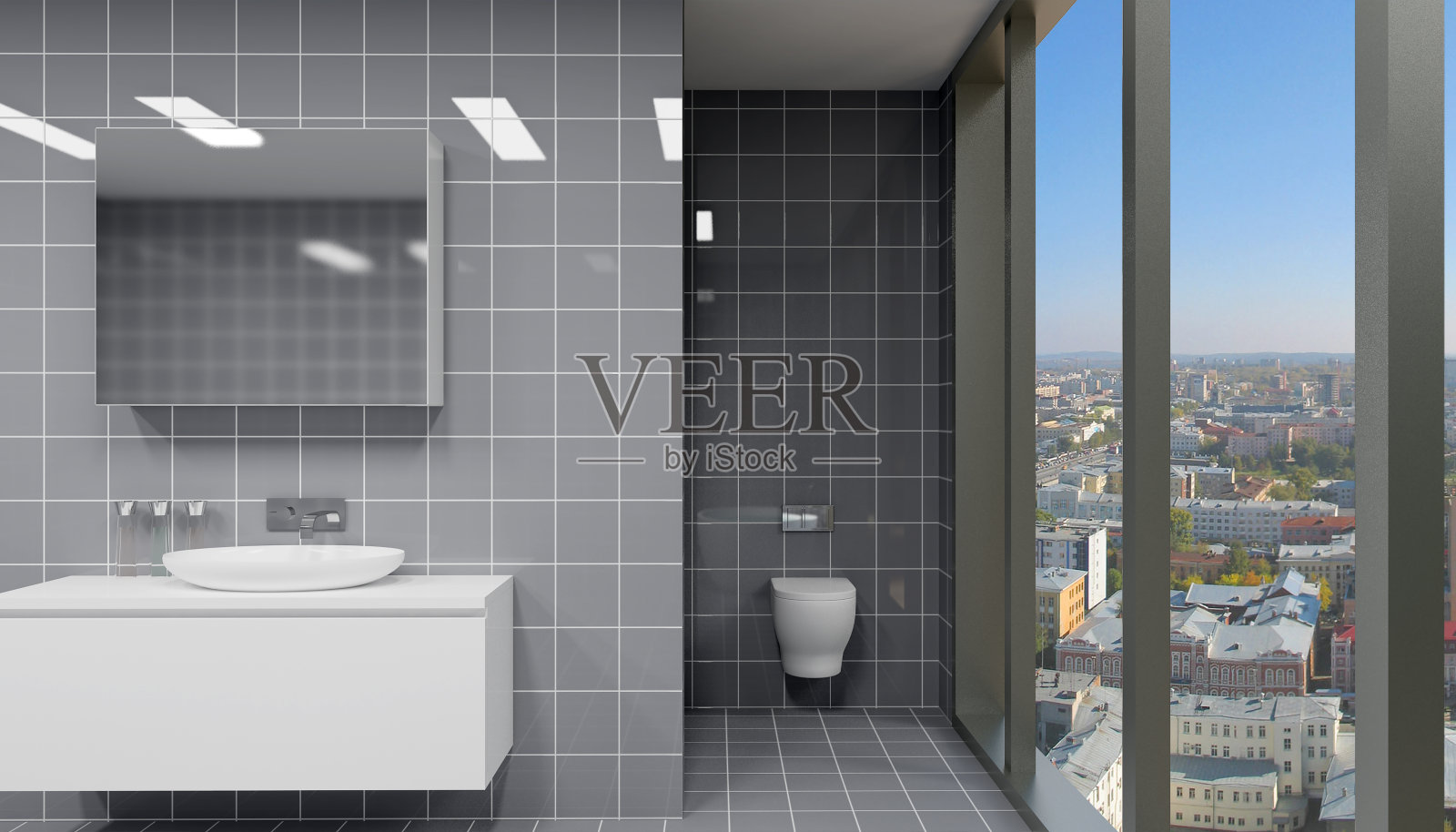 现代浴室的pano室内，3D渲染照片摄影图片