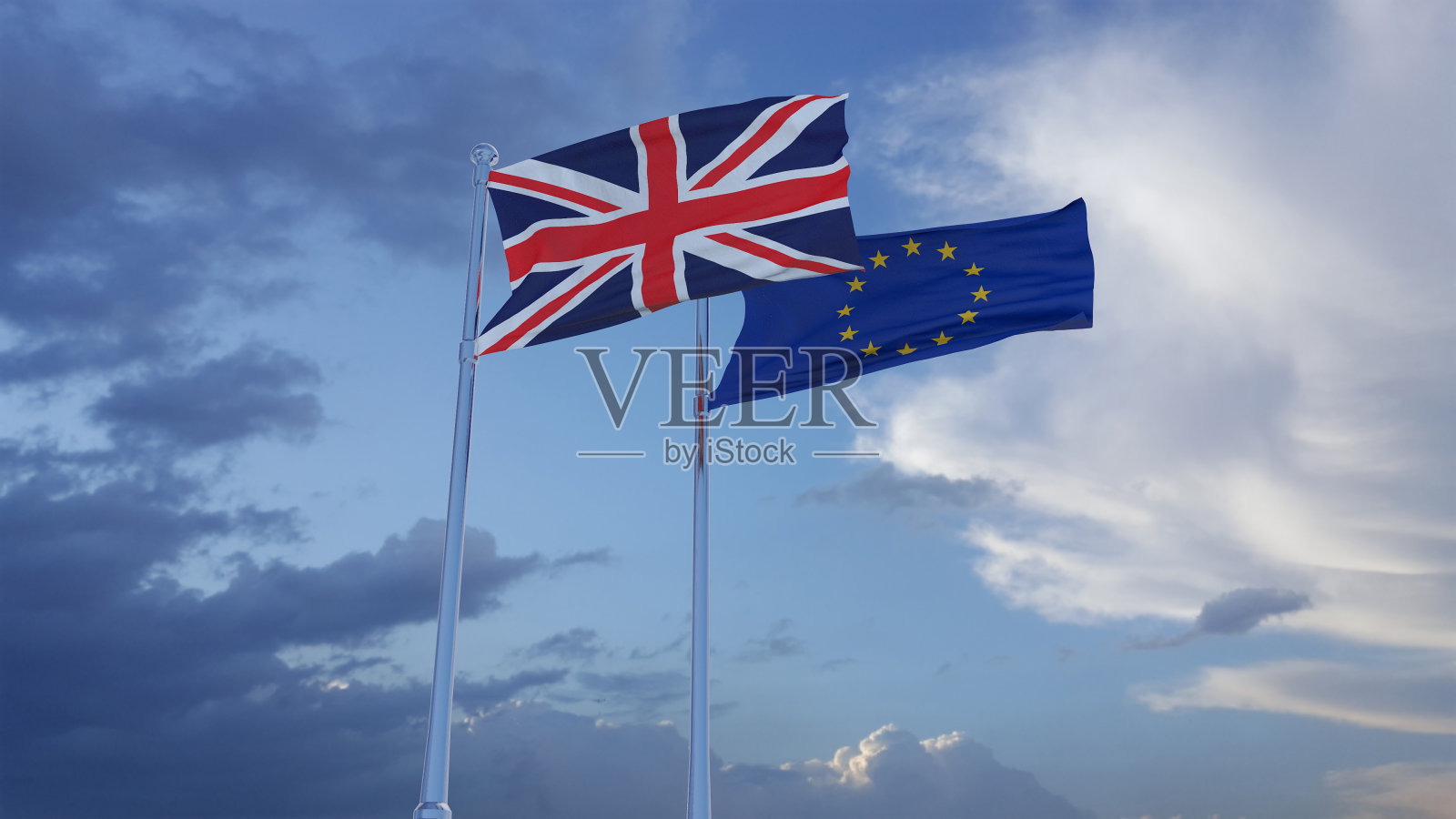 英国和欧盟旗帜照片摄影图片