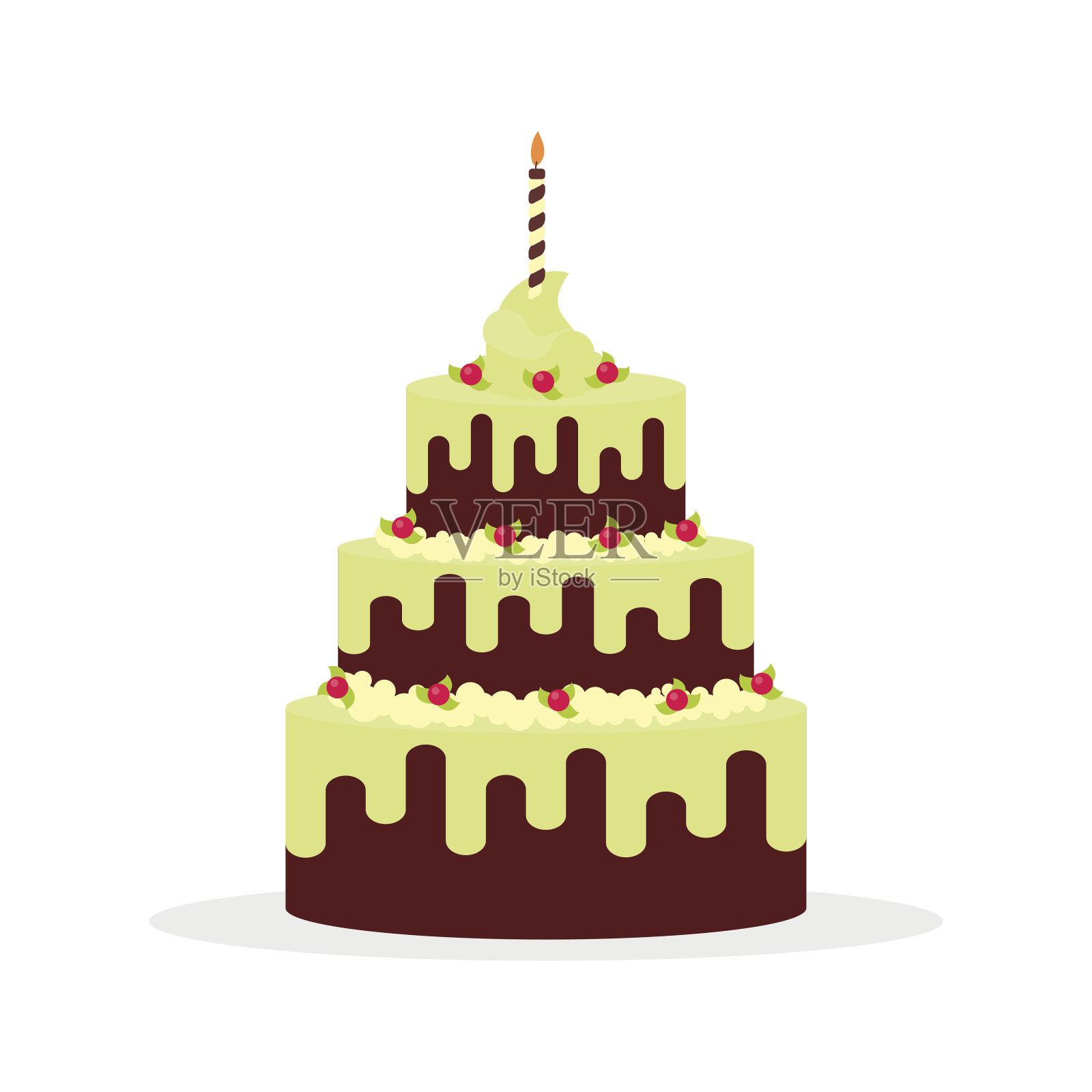 美味的蛋糕与奶油和蜡烛为生日，婚礼，周年纪念和其他庆祝。矢量插图的平面设计孤立在白色背景设计元素图片