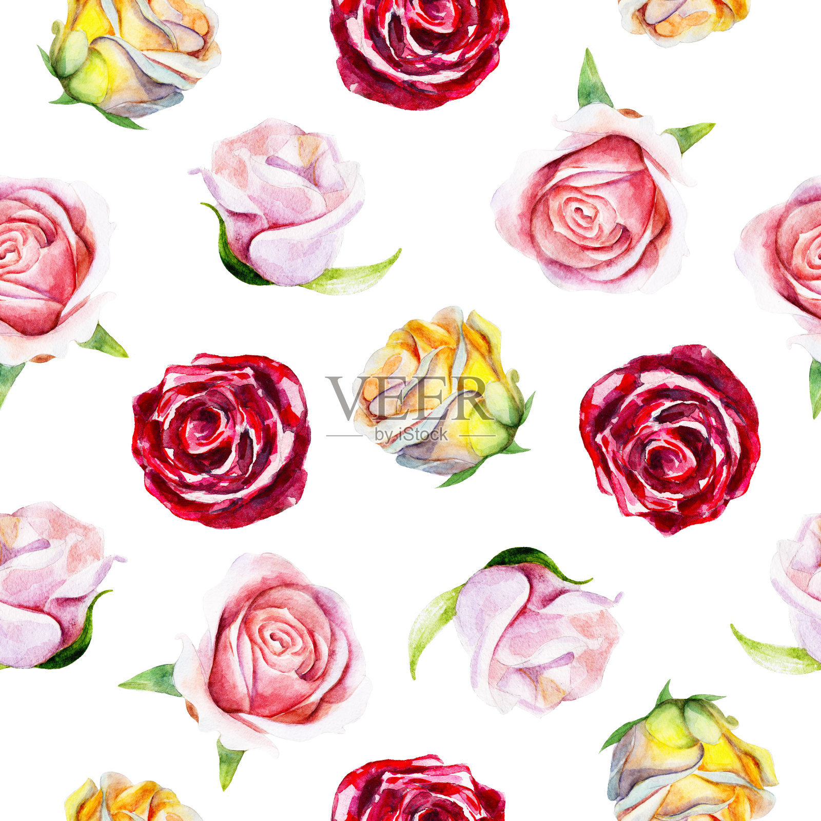 水彩无缝模式与玫瑰为情人节，婚礼或邀请，手绘风格的插图。插画图片素材