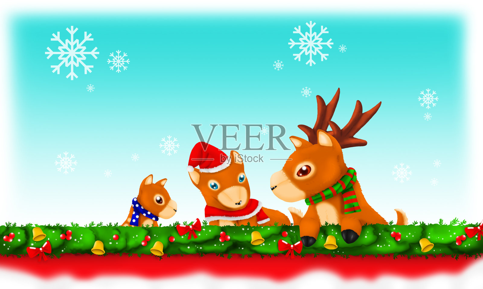 驯鹿家庭在圣诞节插画图片素材