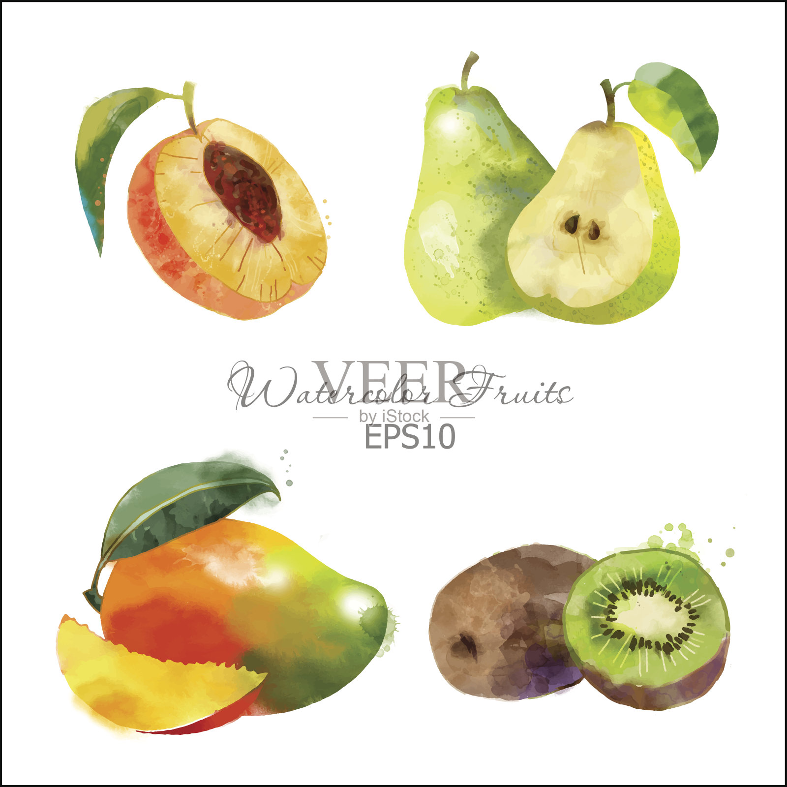 杏，梨，芒果，猕猴桃设计元素图片