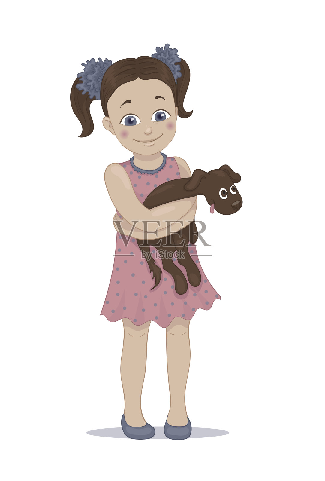 一个可爱的女孩拥抱她的宠物狗的插图设计元素图片