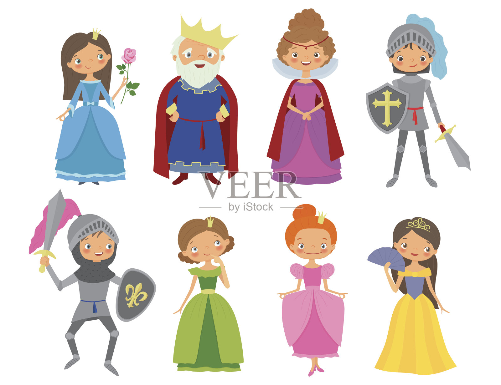 童话故事。国王、王后、骑士和公主们插画图片素材