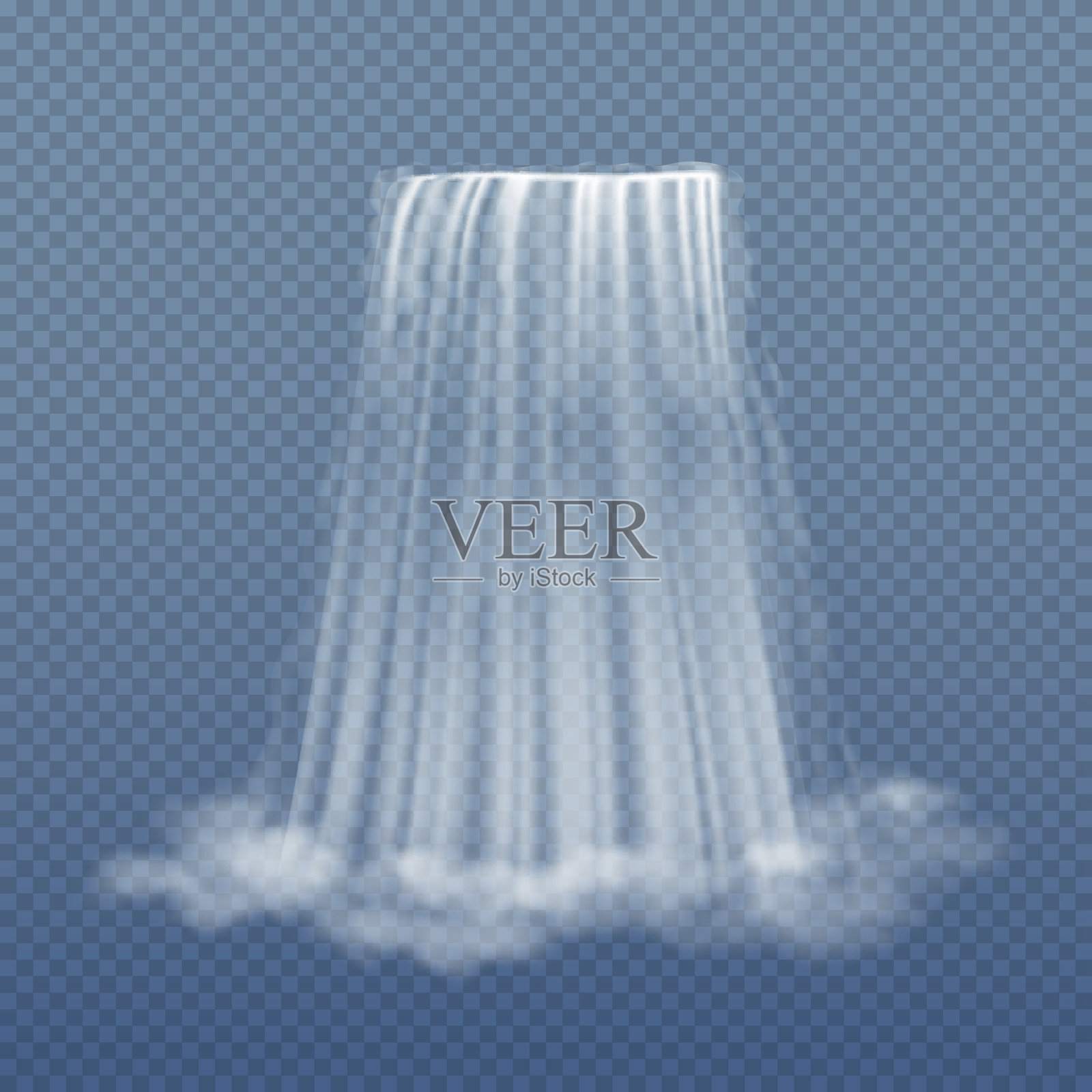 清澈的水流瀑布孤立在透明的背景矢量插图插画图片素材