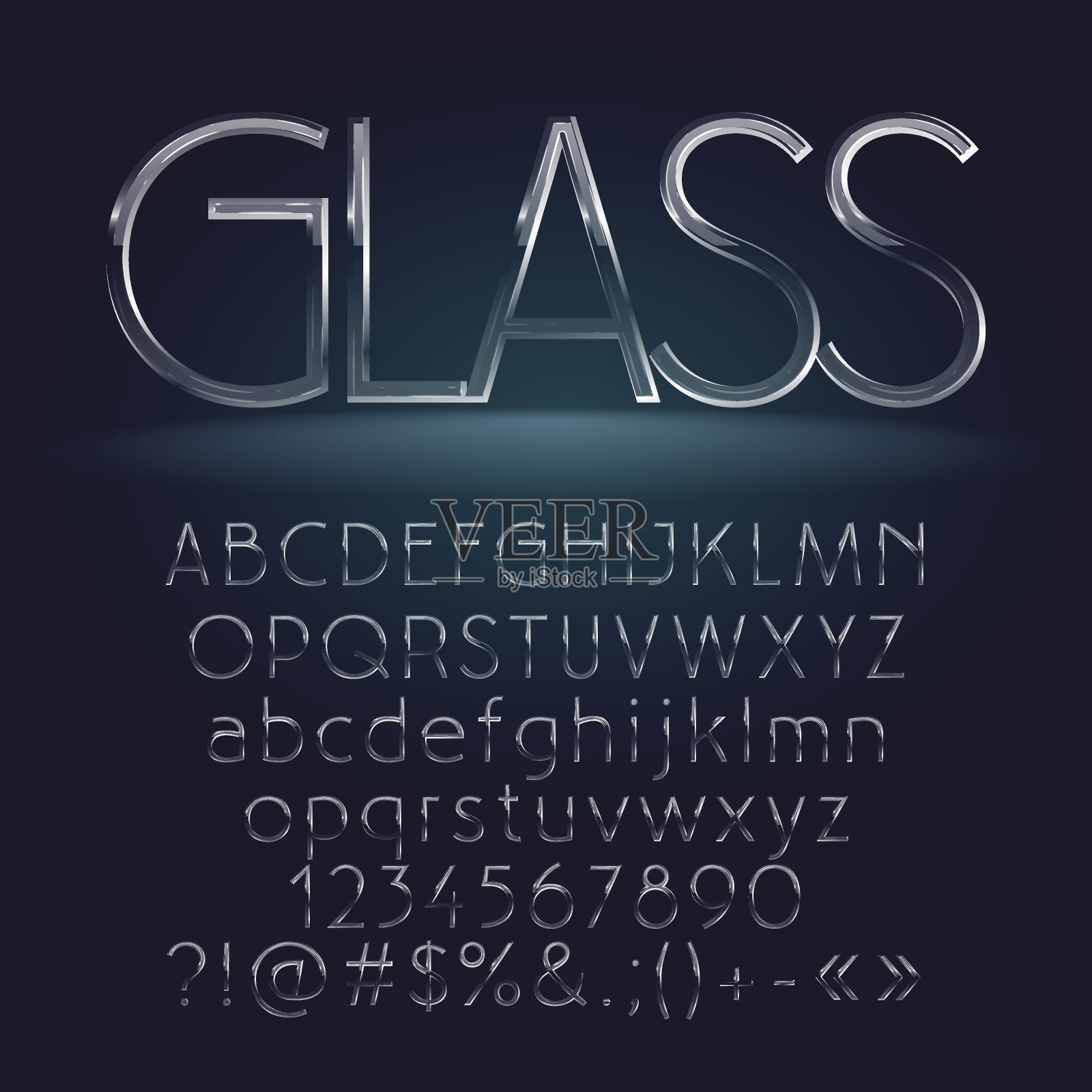 玻璃向量薄字母，符号，数字的集合设计元素图片
