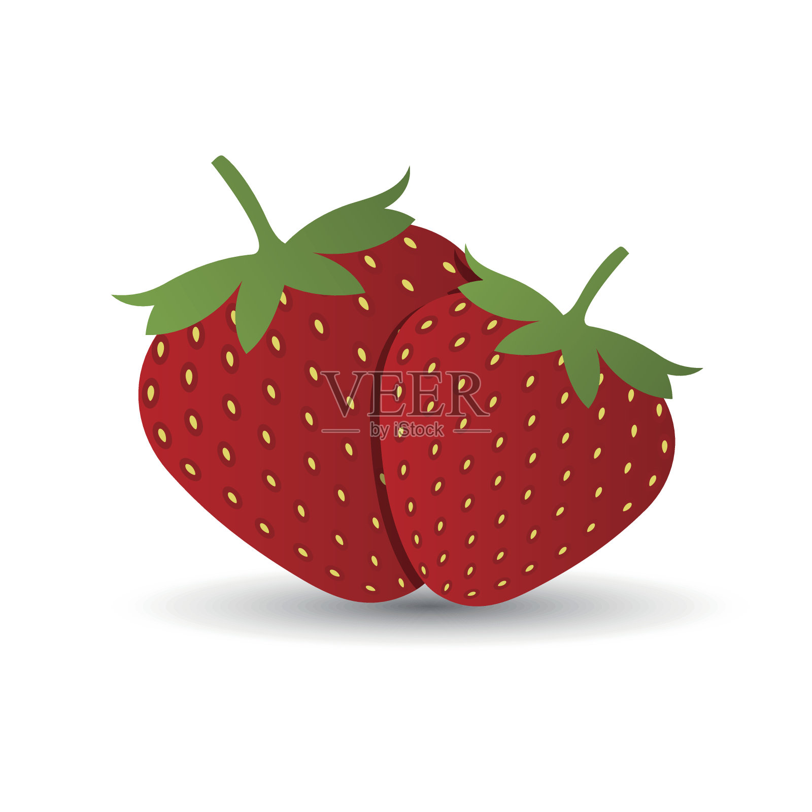 两个红色草莓矢量插图孤立在白色背景与阴影插画图片素材