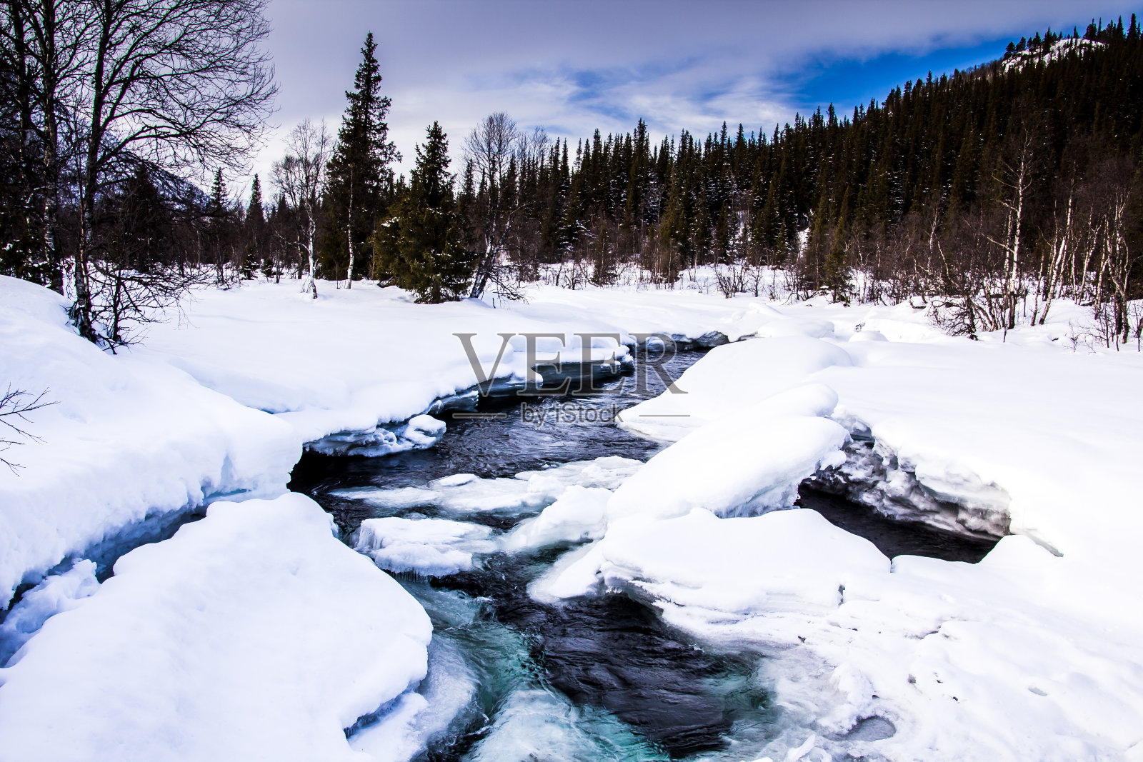 雪山河，挪威照片摄影图片