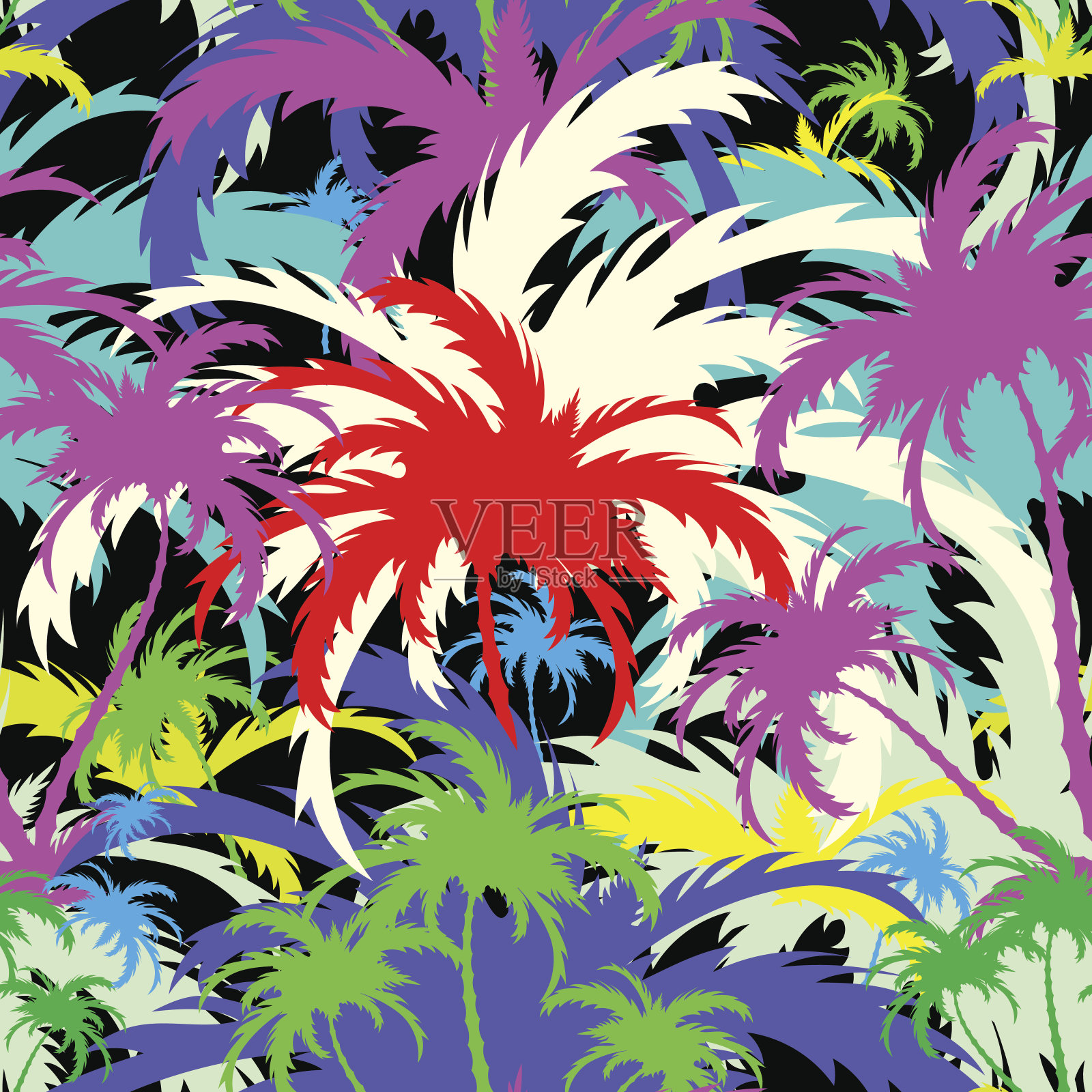 抽象的背景与彩色的棕榈树设计插画图片素材