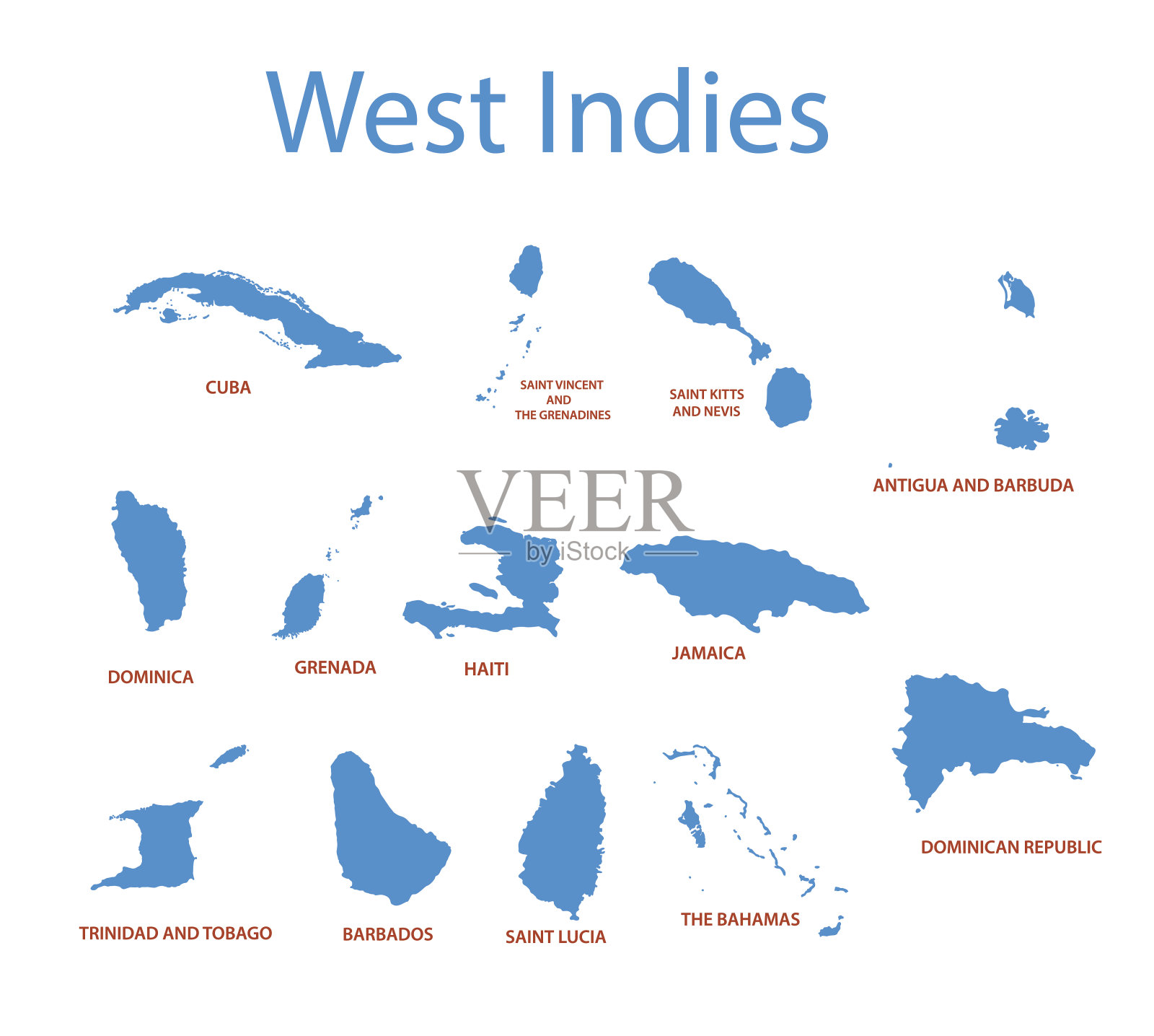 西印度群岛-矢量地图的国家插画图片素材