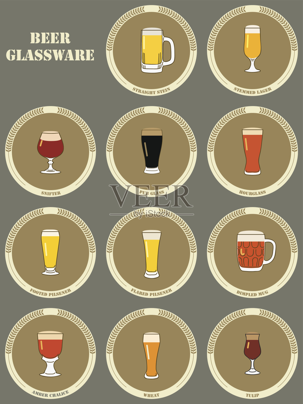 啤酒玻璃器皿插画图片素材