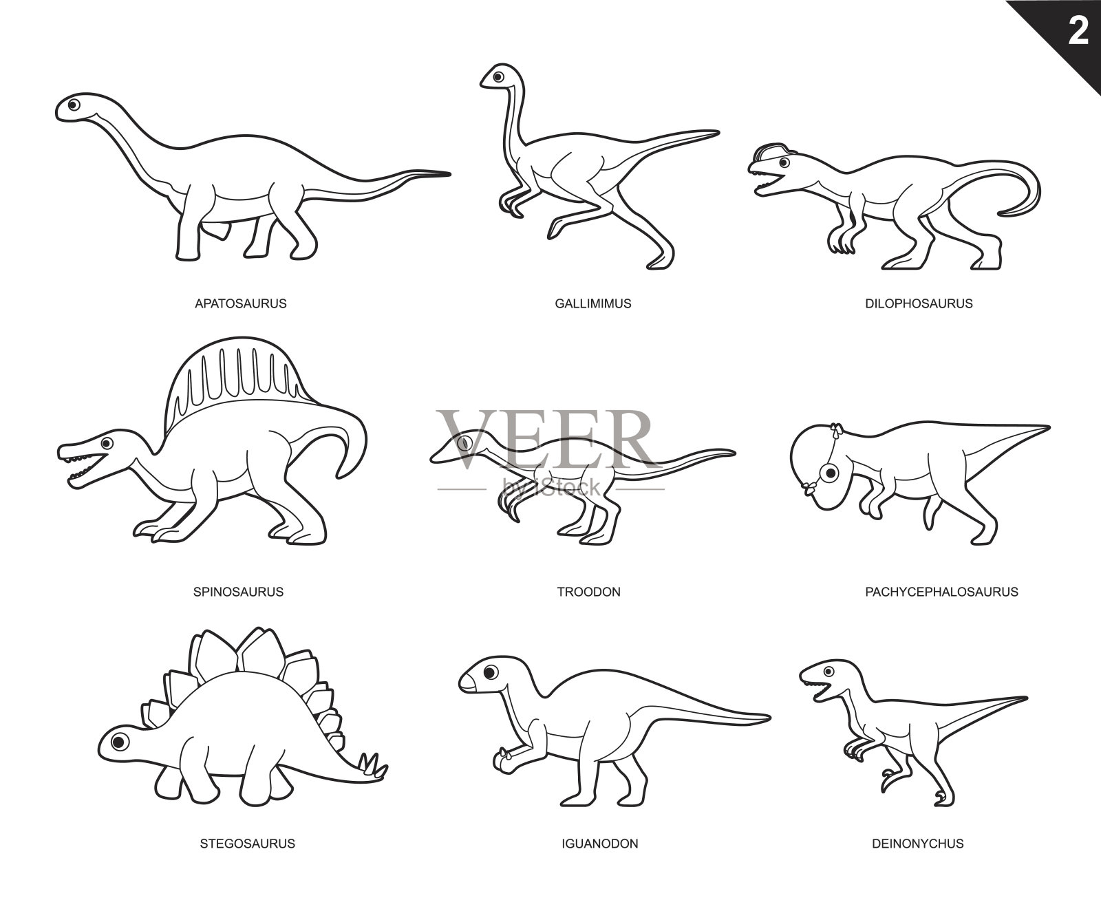 恐龙着色书卡通矢量插图2插画图片素材