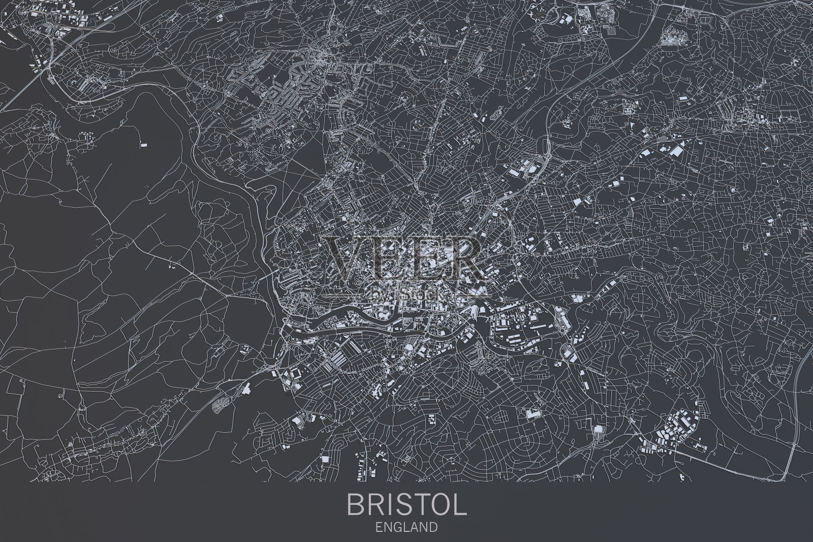 布里斯托尔地图，卫星视图，英国城市照片摄影图片