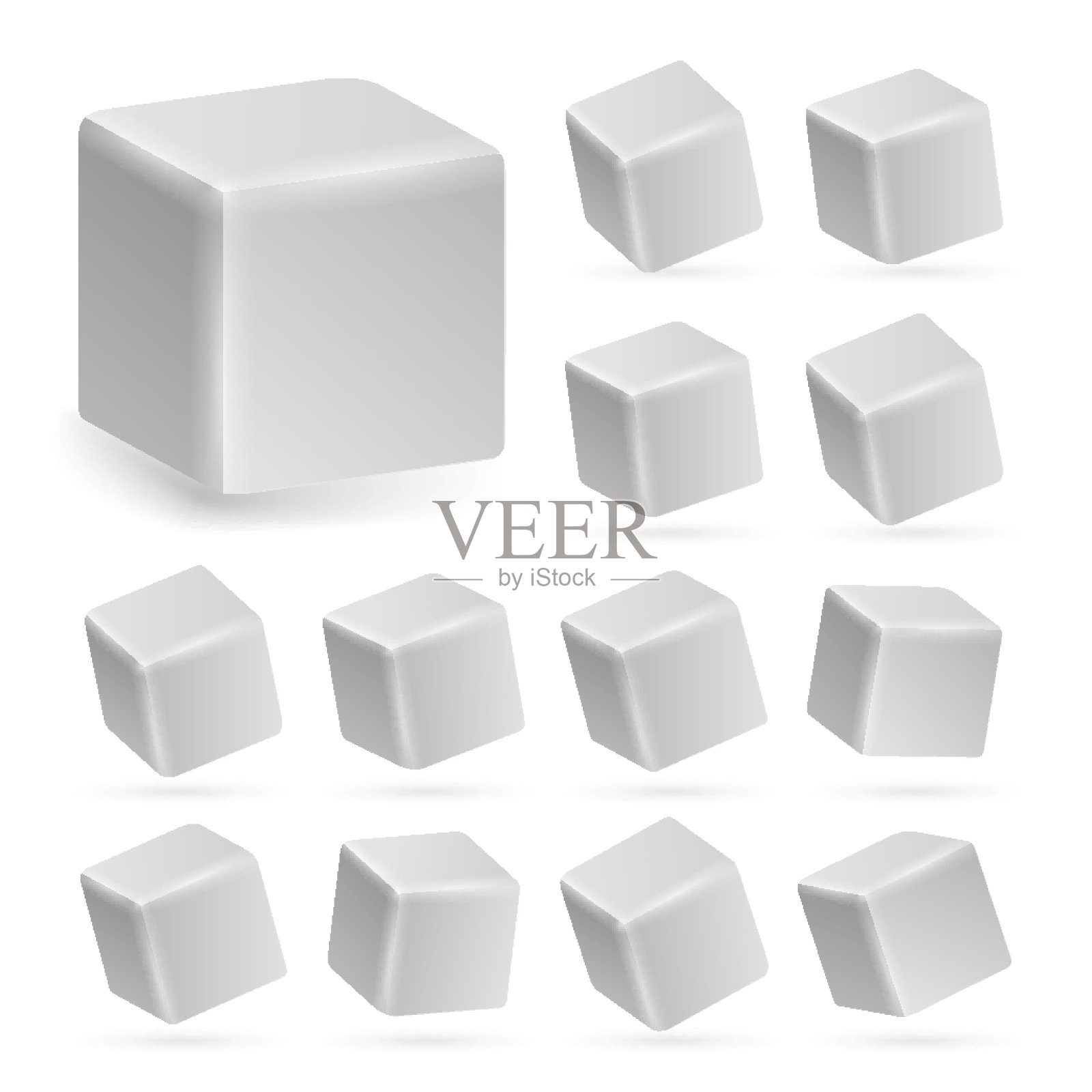 白色立方体3d集向量。在白色上隔离的立方体的透视模型插画图片素材