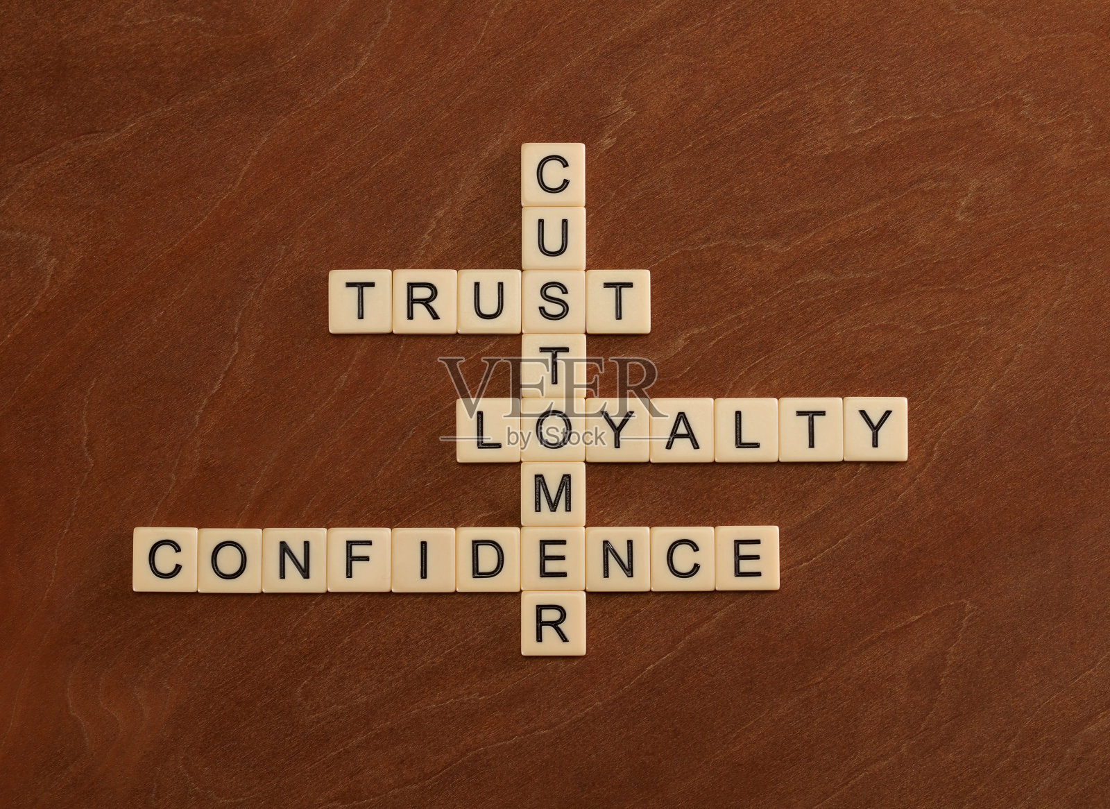填字游戏信任，忠诚，信心。客户忠诚度的概念。照片摄影图片