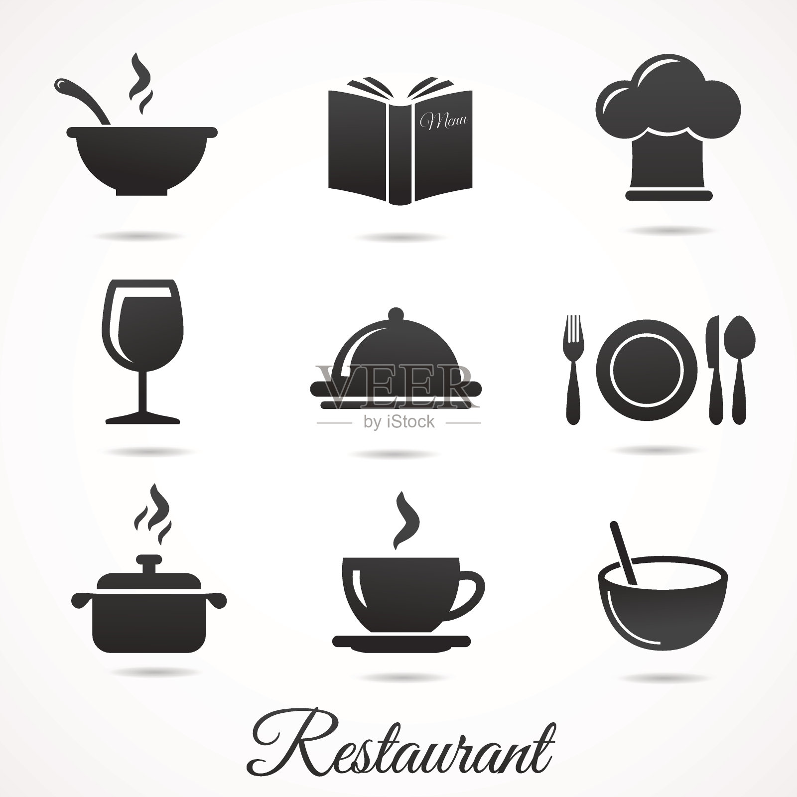 餐厅图标收集孤立的白色背景。插画图片素材
