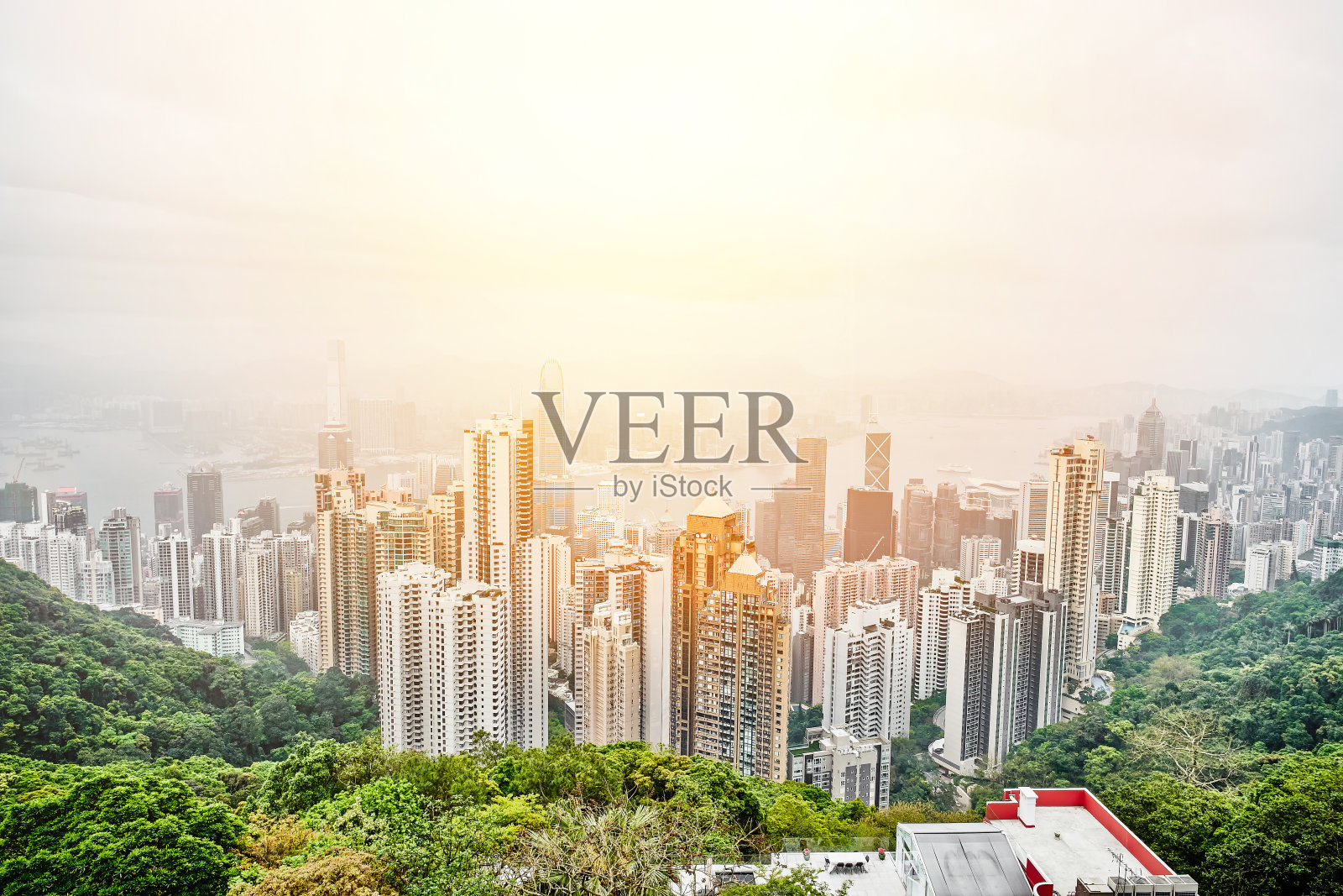 上午香港市区全景鸟瞰照片摄影图片