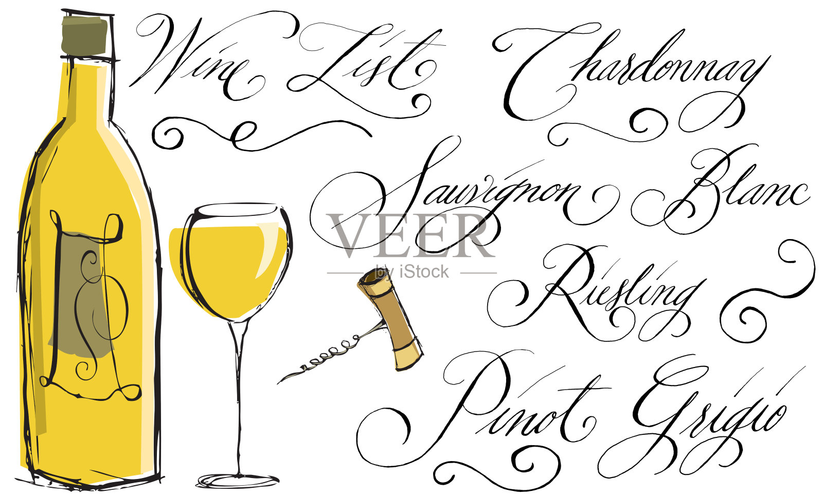 白葡萄酒书法插画图片素材