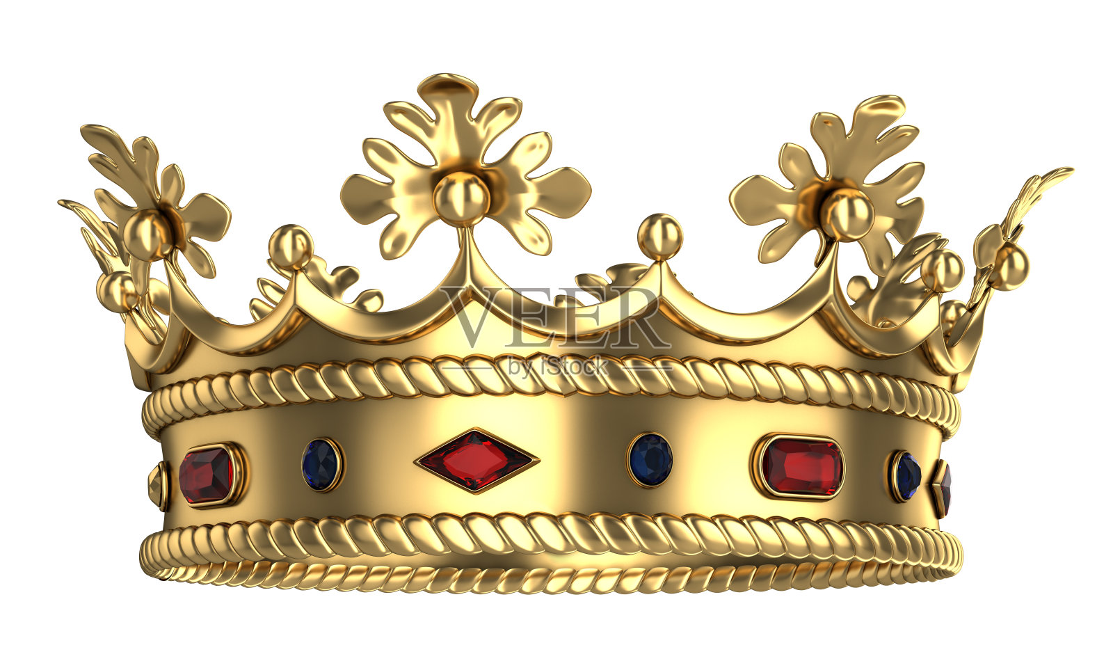 金色皇冠，镶有红色和蓝色宝石照片摄影图片