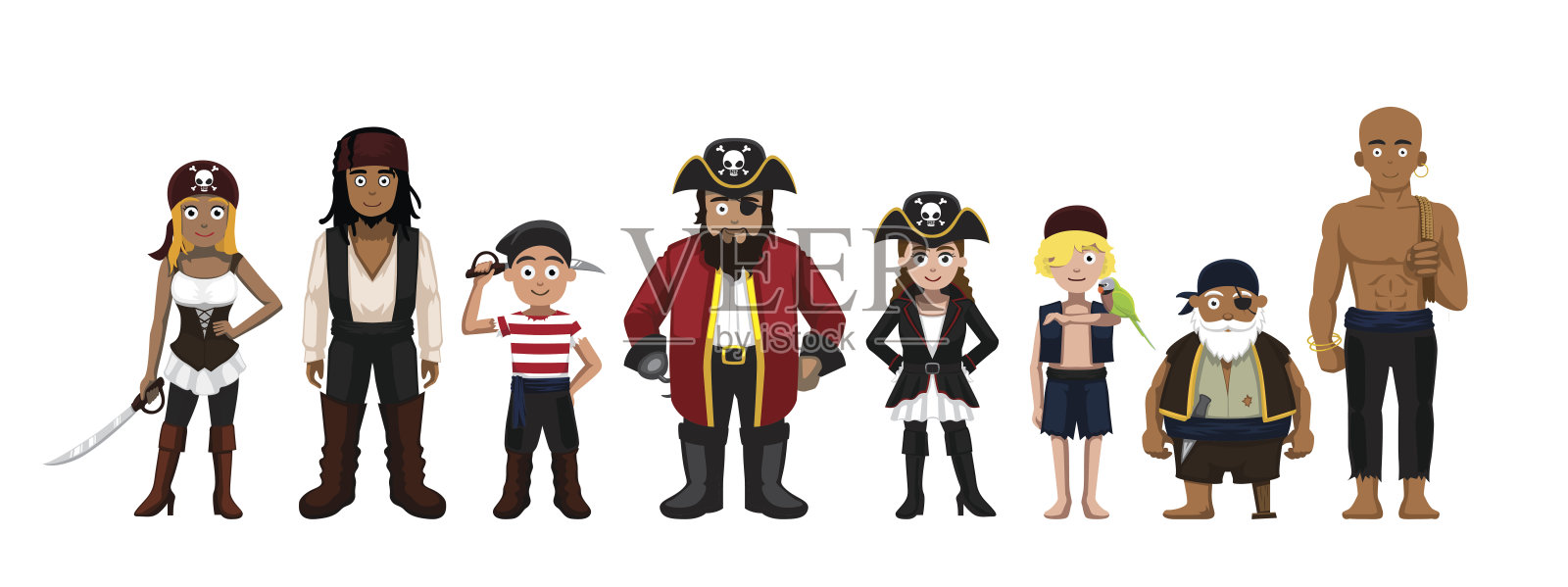 海盗角色设置卡通矢量插图设计元素图片