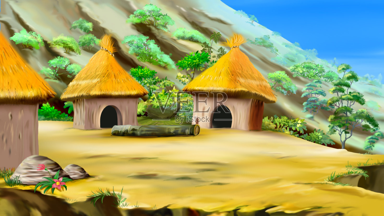 山里的小村庄插画图片素材
