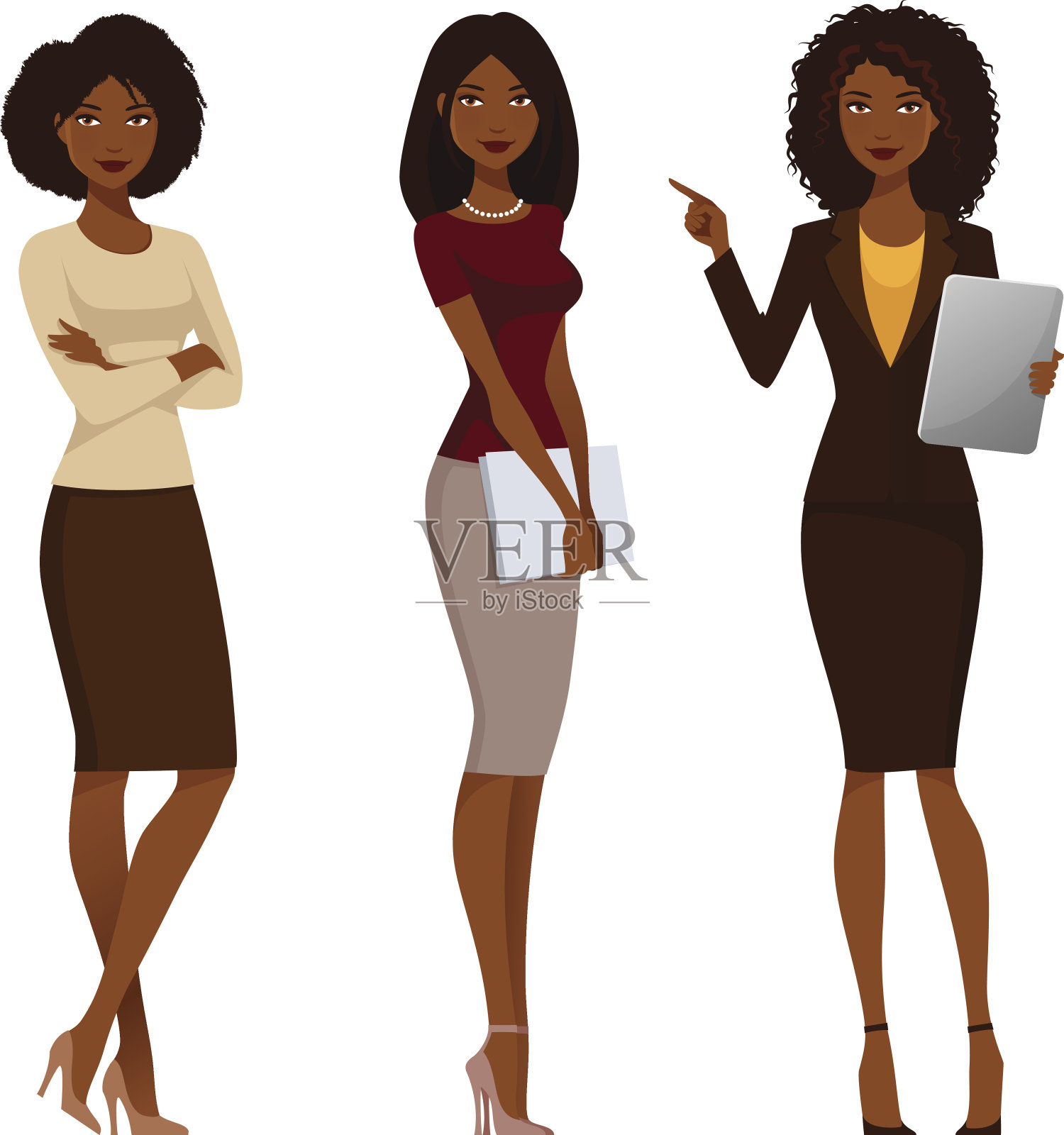 非裔美国办公室女孩穿着时髦的休闲服装插画图片素材