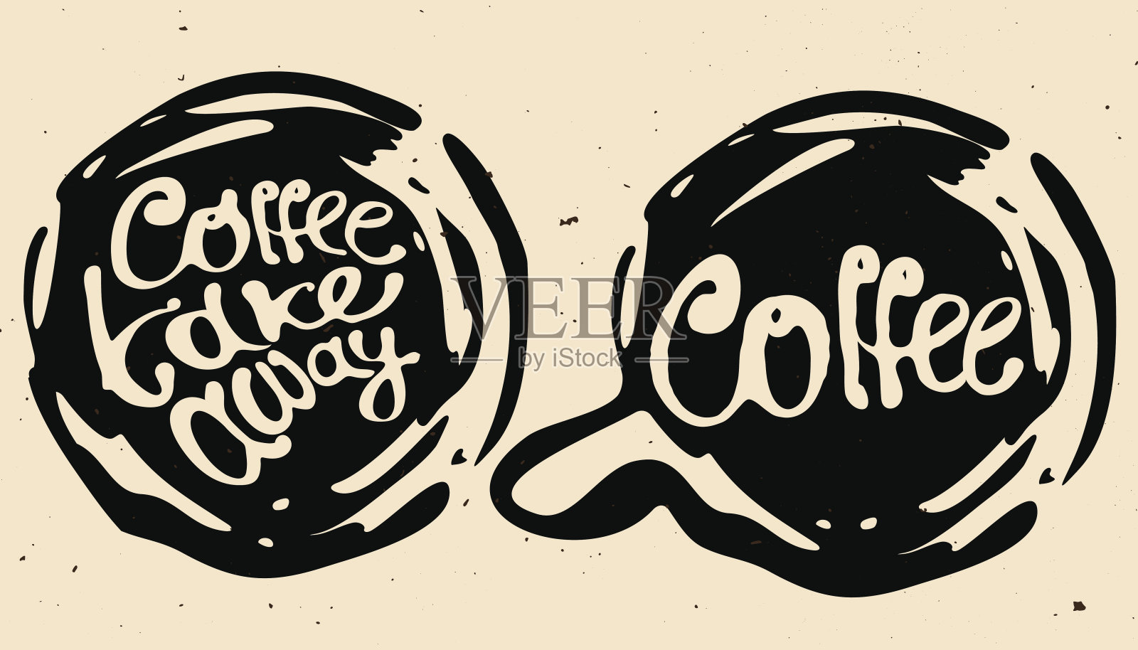咖啡手绘圆圈标志插图与字母插画图片素材