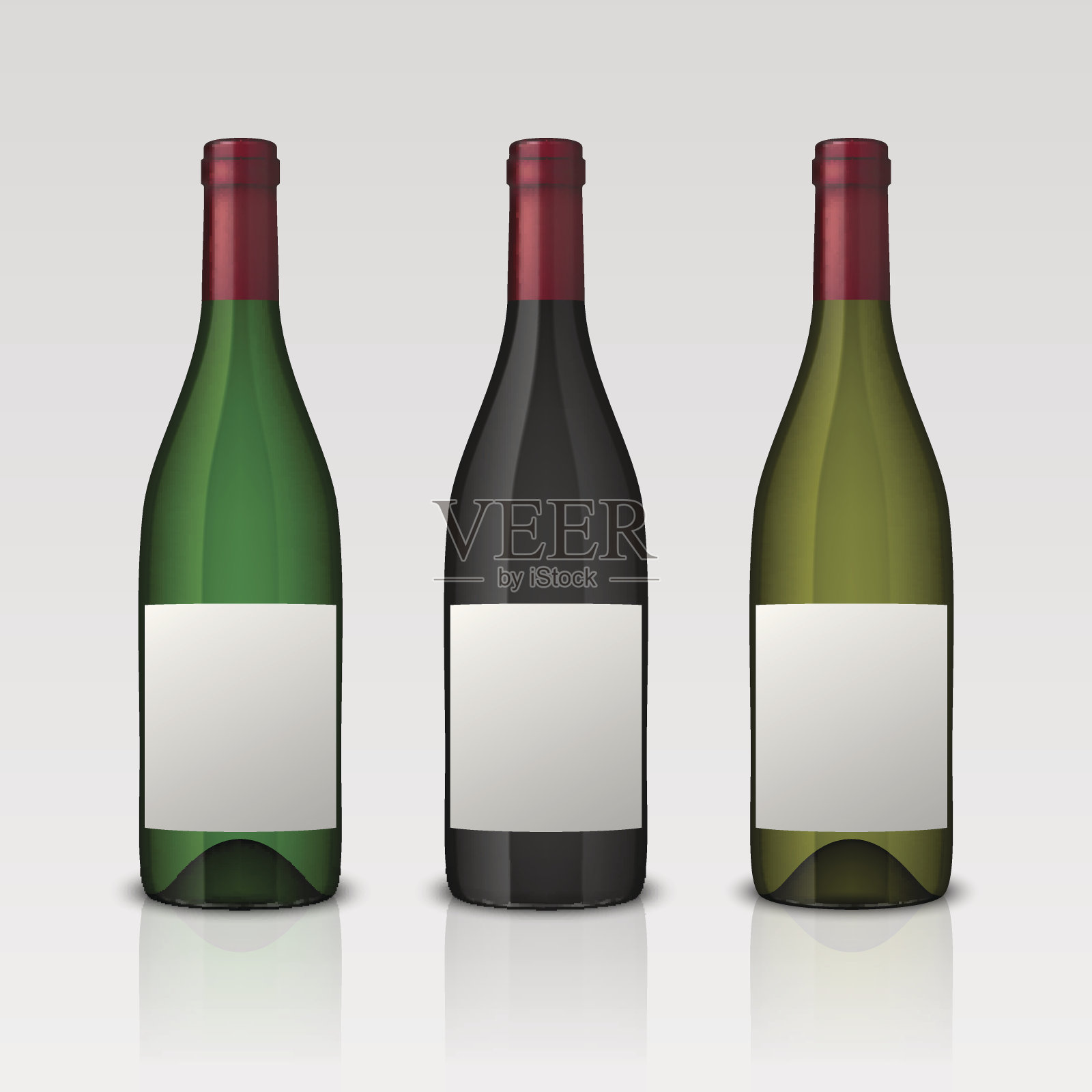3个真实的矢量酒瓶与空白标签隔离在白色背景。EPS10中的设计模板设计元素图片