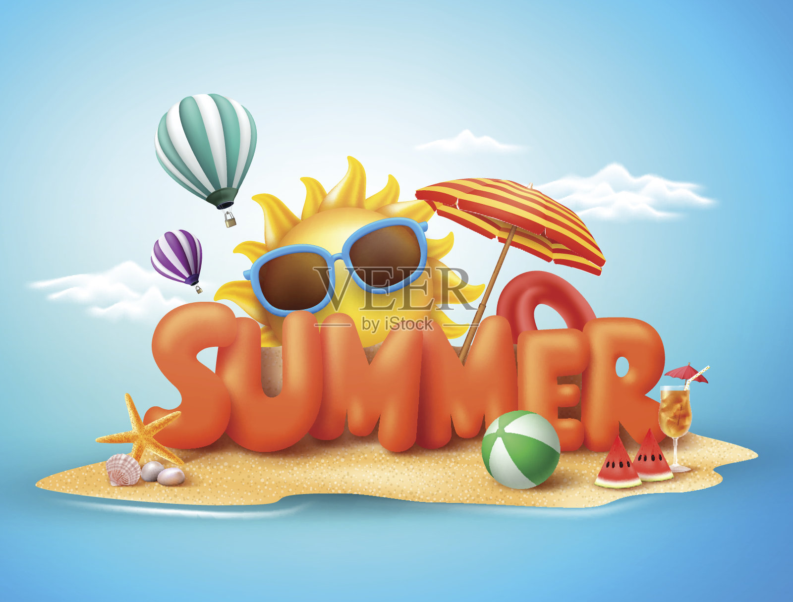 夏季矢量横幅设计的3d文字概念插画图片素材