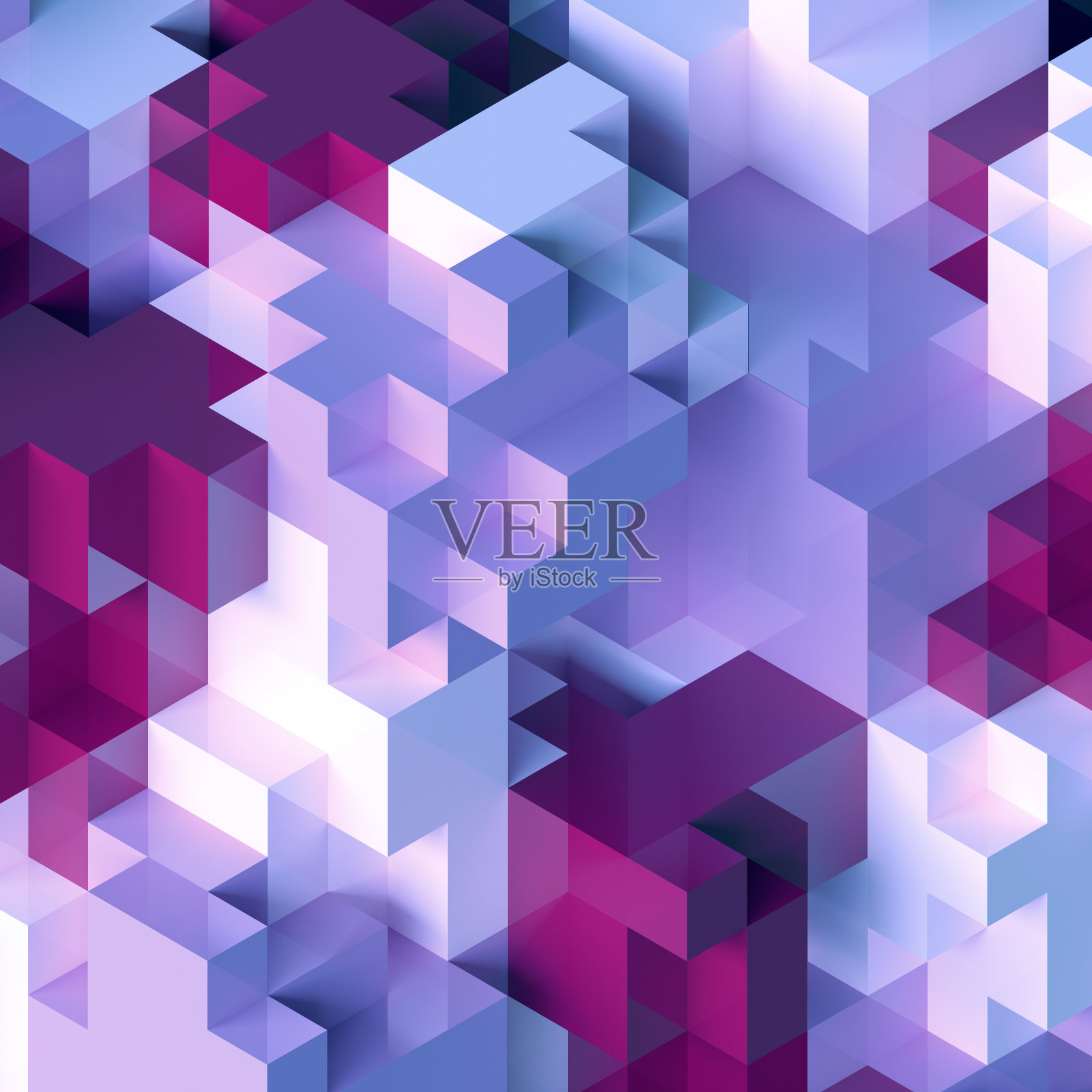 三维渲染，抽象几何背景，彩色构造器，逻辑游戏，立方马赛克，等角墙纸，紫色结构，立方体插画图片素材